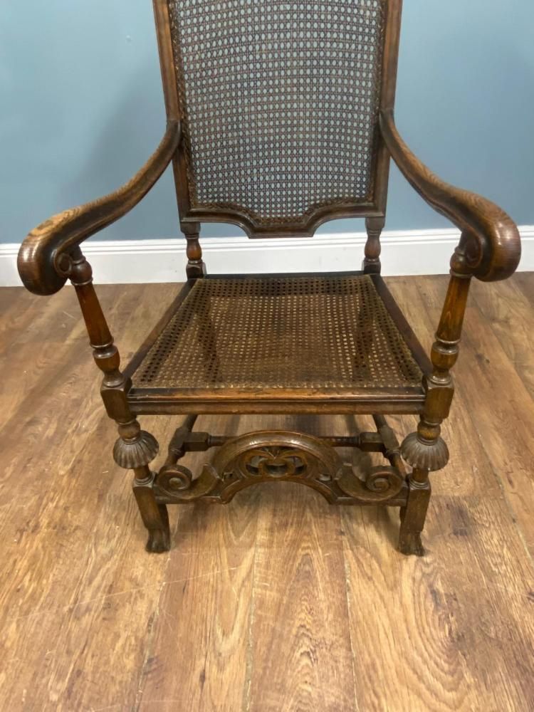 photo for sale Set 4 Carved Chairs Cane Weaved Cromwellian Farmhouse 1890