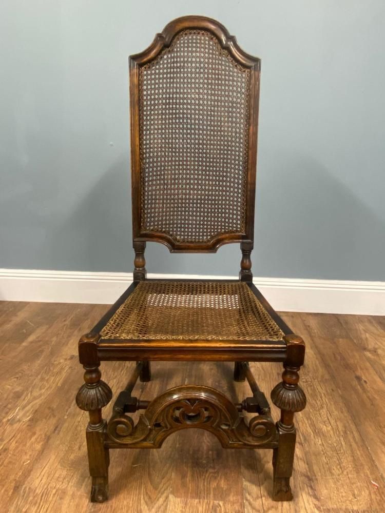 1400.0 Set 4 Carved Chairs Cane Weaved Cromwellian Farmhouse 1890 photo