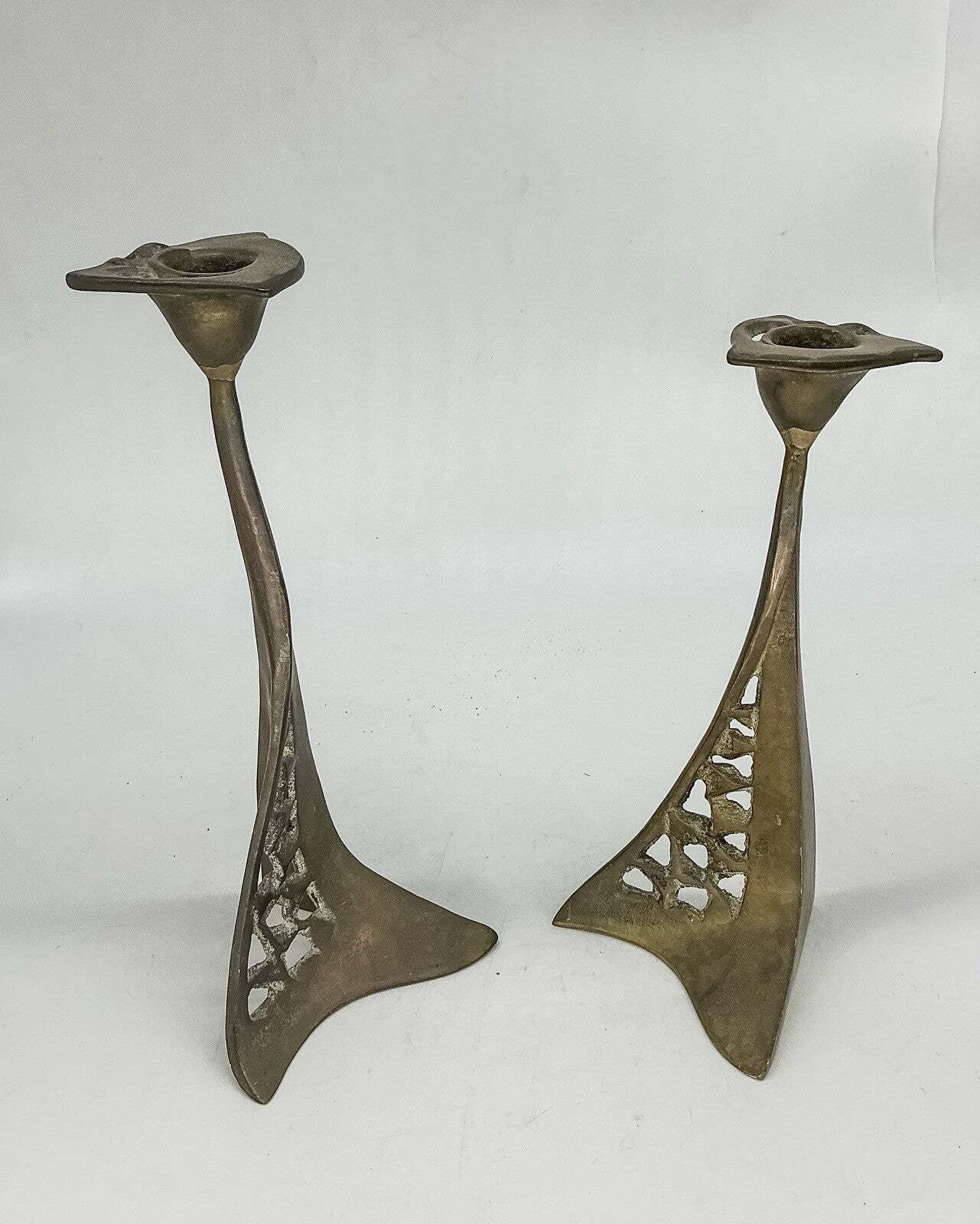Kurt Jesch Pair Secessionist Bronze Candle Holders Austrian 70s 21/ 23 Cm
