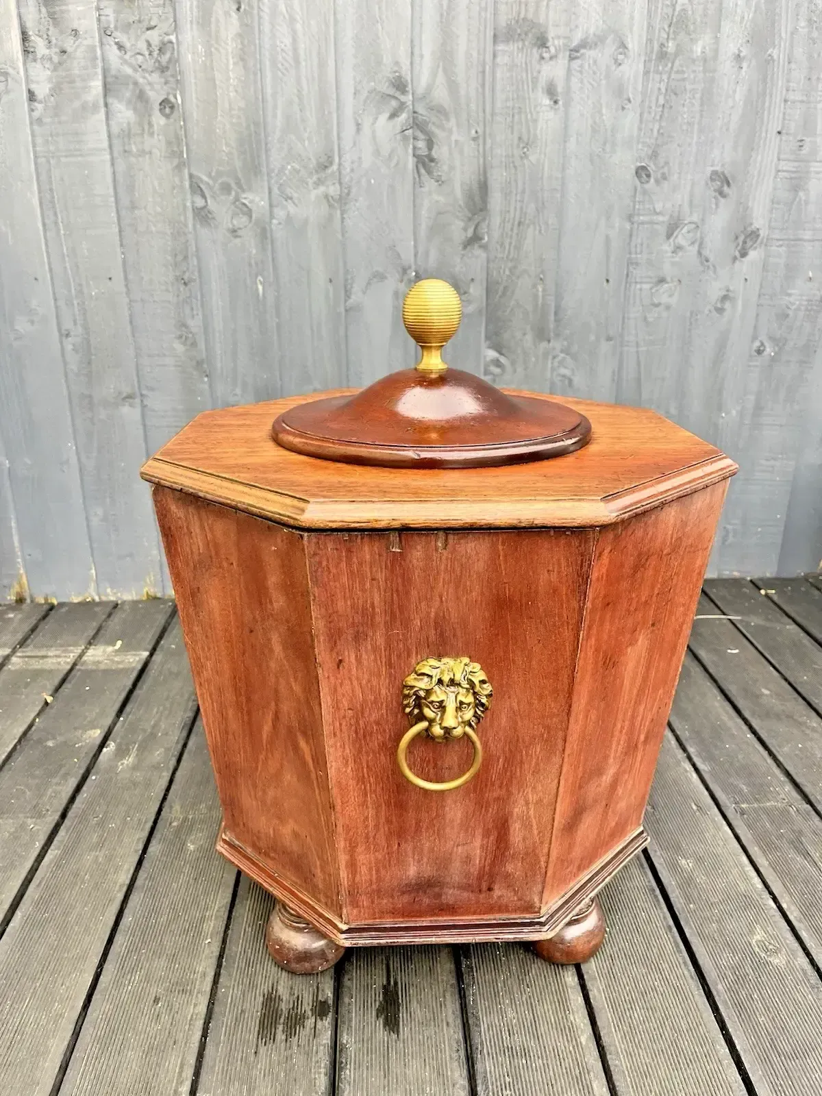 19th C Country House Octagonal Cellarette Wine Cooler 4 Brass Lion Head Handles photo Home Decor