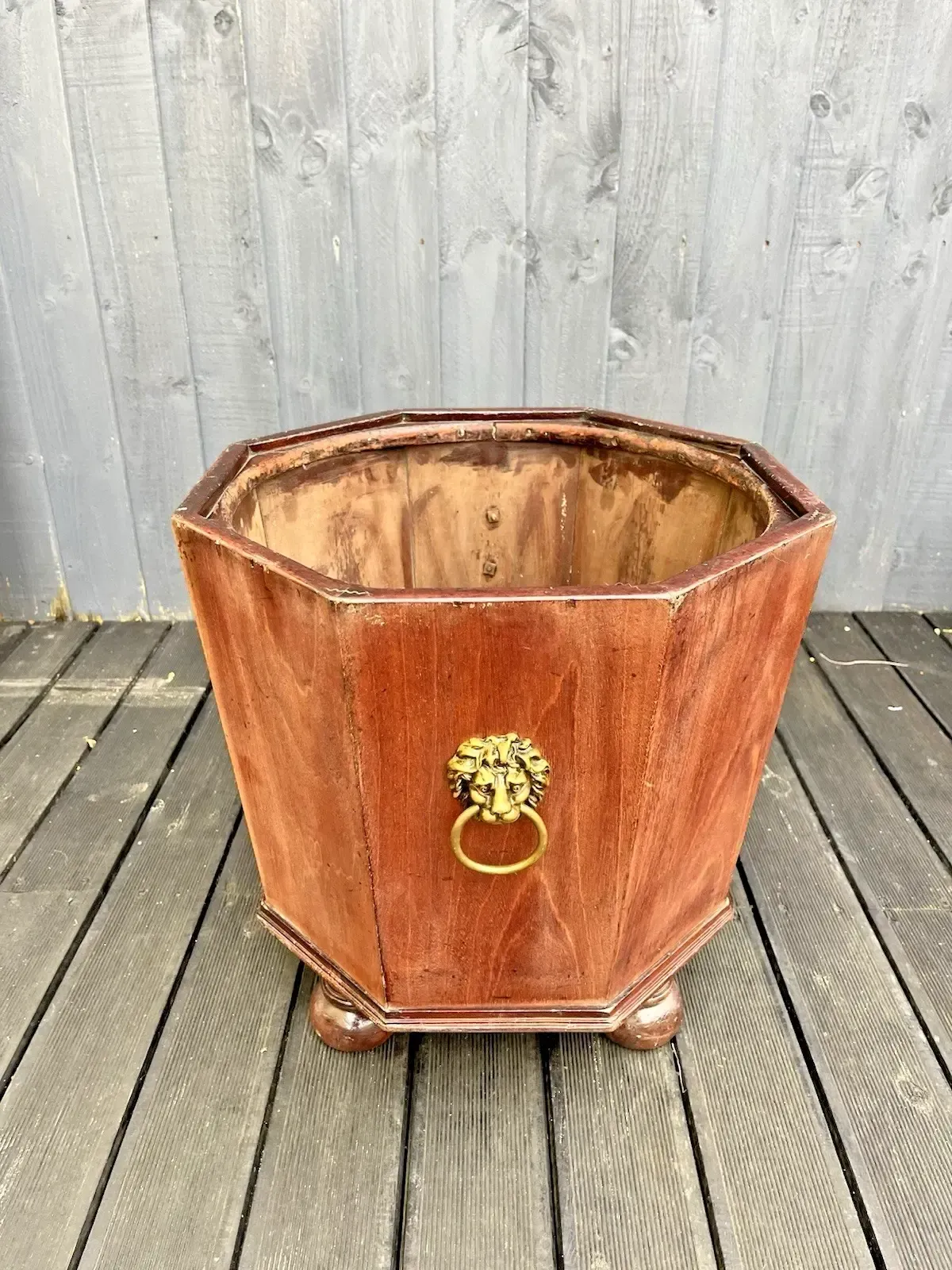 Home Decor 19th C Country House Octagonal Cellarette Wine Cooler 4 Brass Lion Head Handles photo