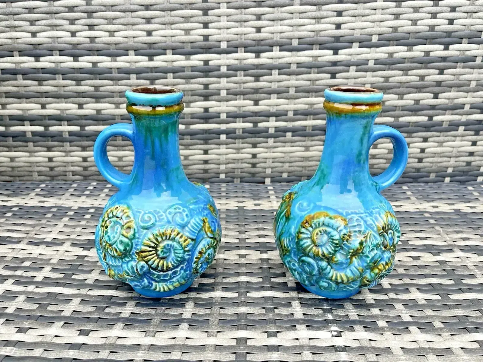 Pair Of Mid Century 60's Carstens Keramik West German Pottery Ammonite Jug Vases photo furniture