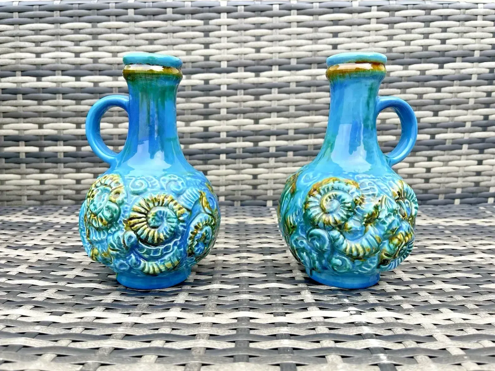 Pair Of Mid Century 60's Carstens Keramik West German Pottery Ammonite Jug Vases photo for sale