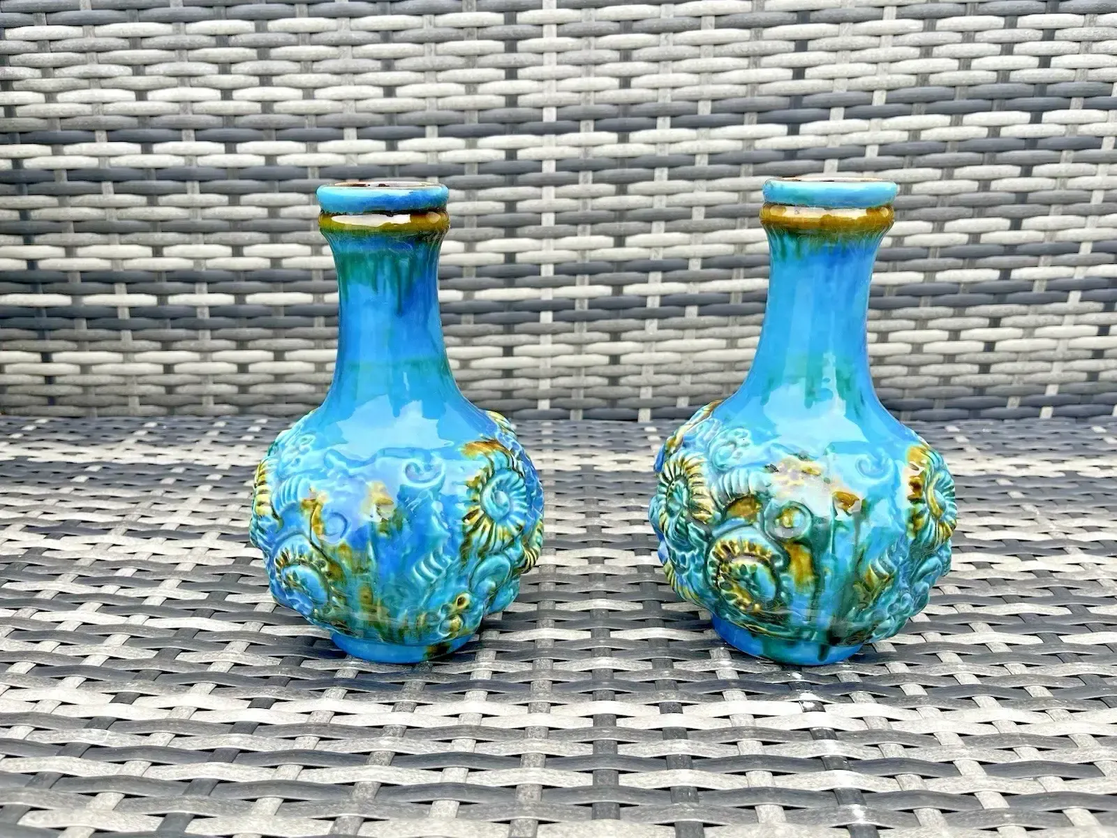 Pair Of Mid Century 60's Carstens Keramik West German Pottery Ammonite Jug Vases photo vinterior