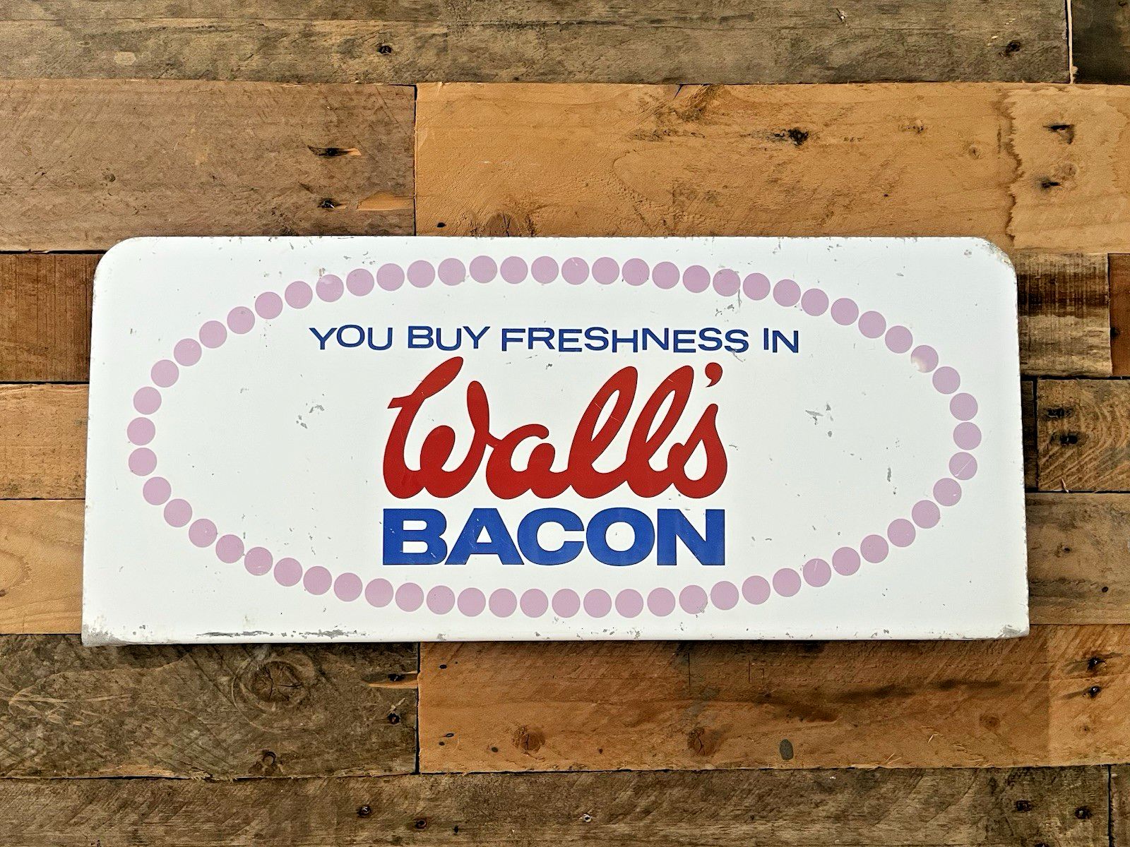 Rare Vintage Walls Bacon Not Ice Cream Metal Wall Flange Shop Butchers Sign 80's photo vintage