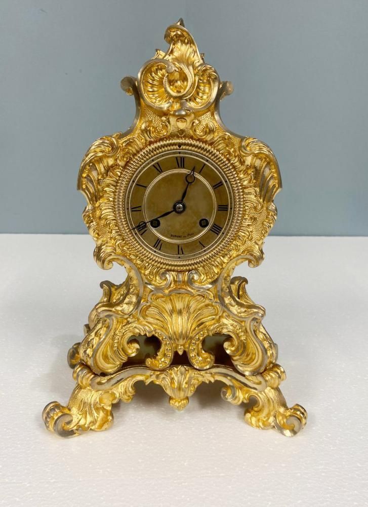 Gilt Rococo Mantel Clock Dupont De Paris French 1850