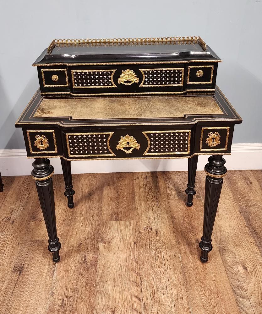 French Napoleon III Ebonised And Gilt Bronze Writing Desk Bonheur Du Jour 1880 photo for sale