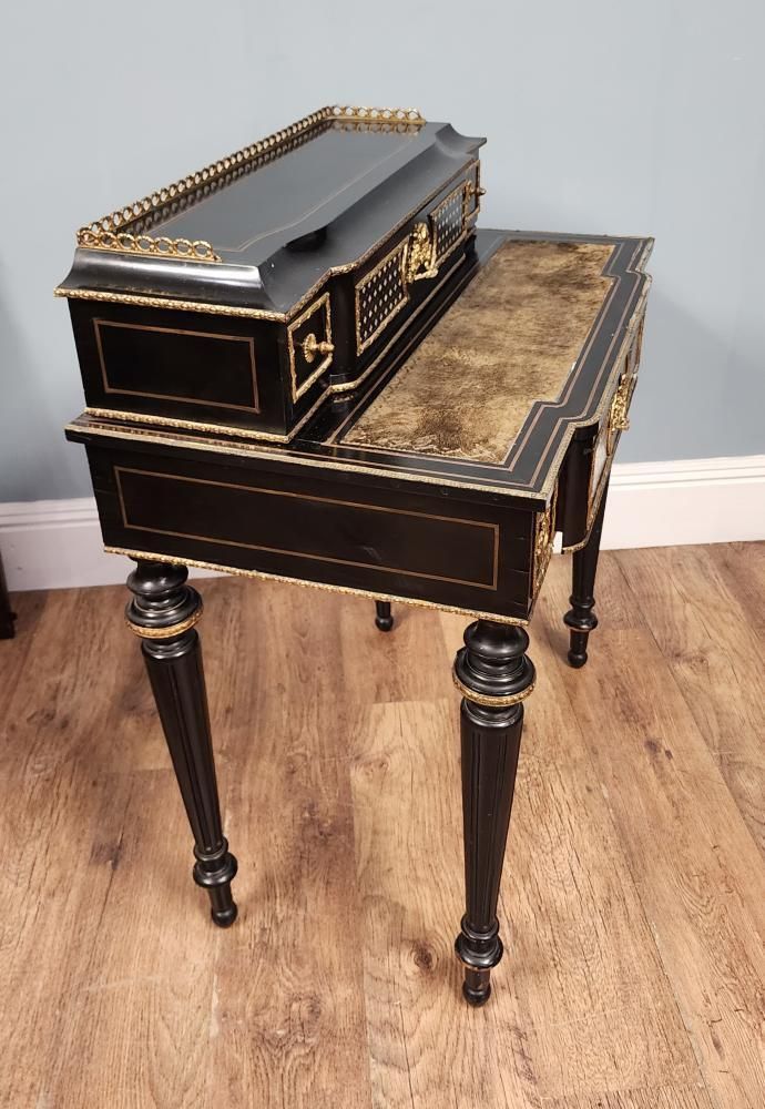 photo buy French Napoleon III Ebonised And Gilt Bronze Writing Desk Bonheur Du Jour 1880