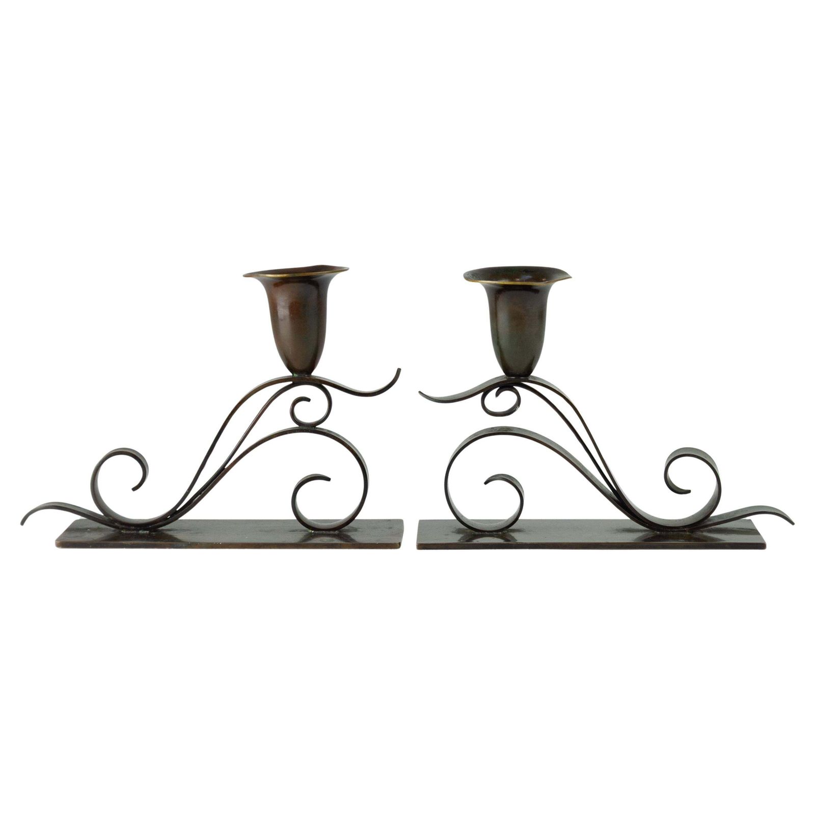 Danish Art Nouveau Candle Holders By H.F. Bronze, 1920s. Set Of 2.