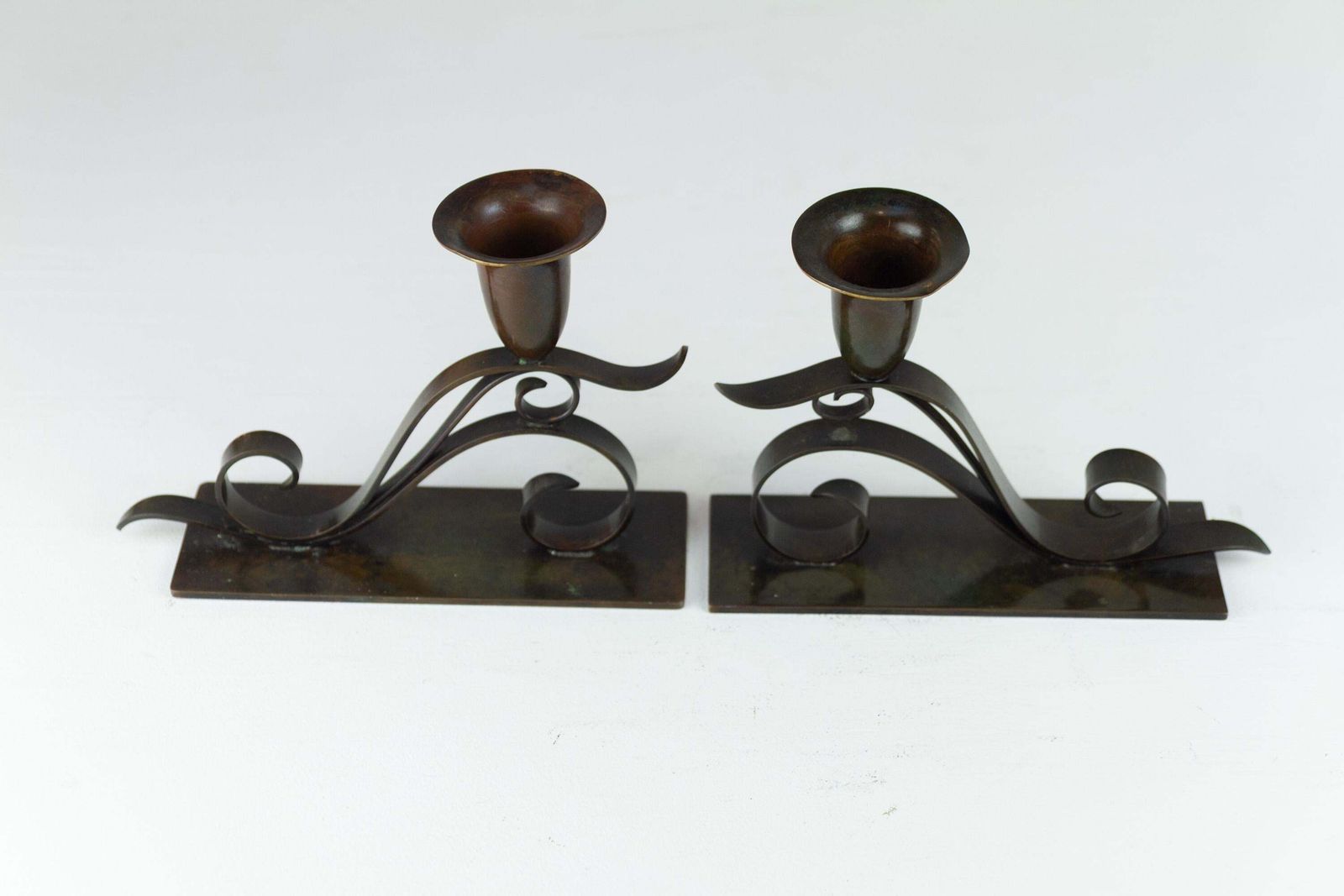 Home Decor Danish Art Nouveau Candle Holders By H.F. Bronze, 1920s. Set Of 2. photo
