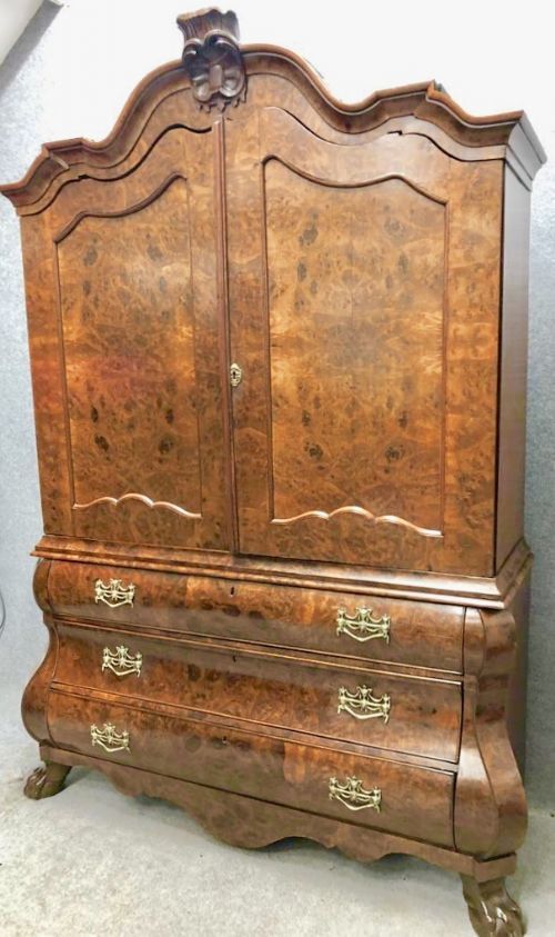 photo for sale Good Burr Walnut Dutch Linen Press Cupboard