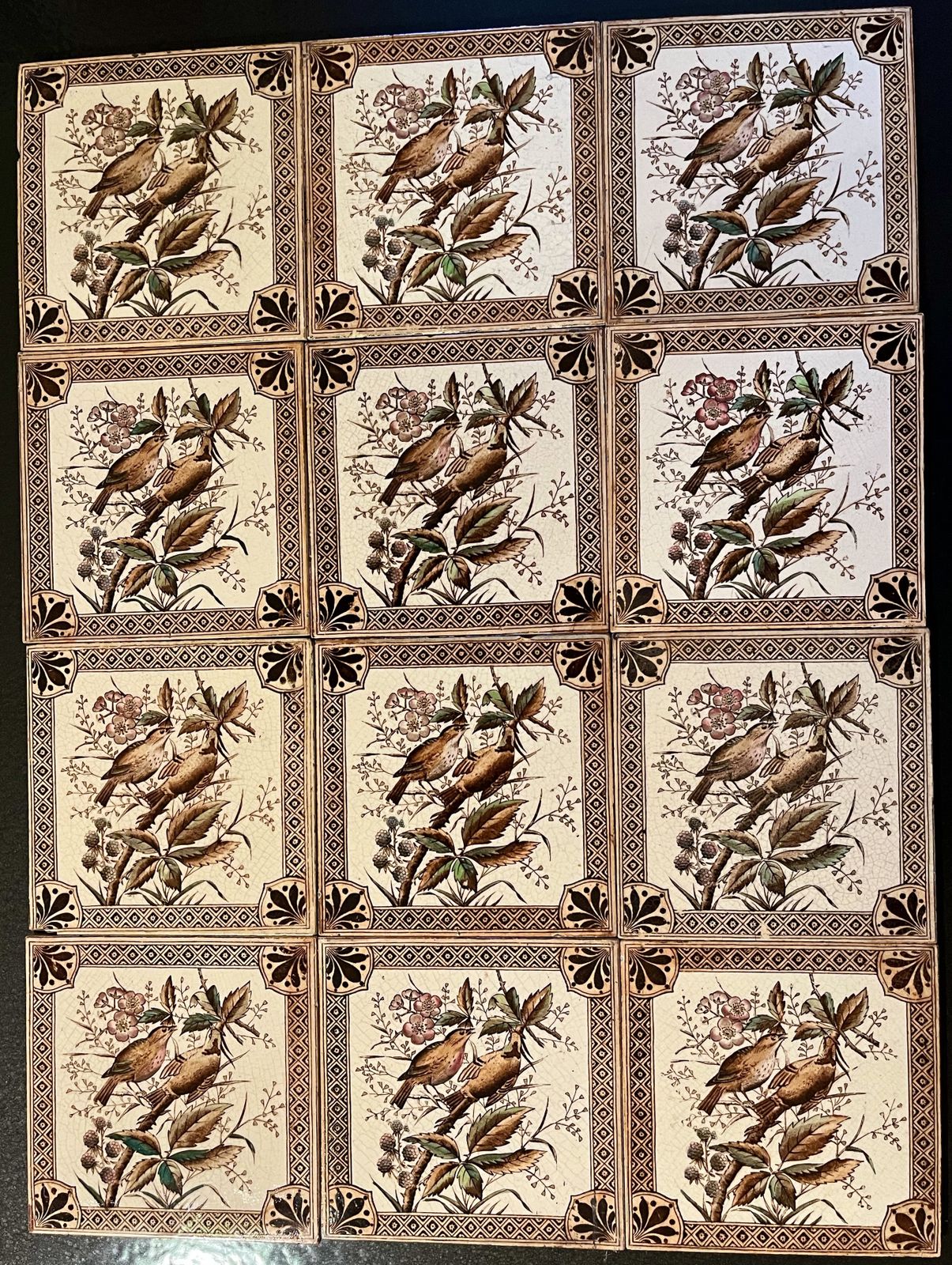 Home Fixtures Antique Bird Pattern Tiles, Set Of 12 photo