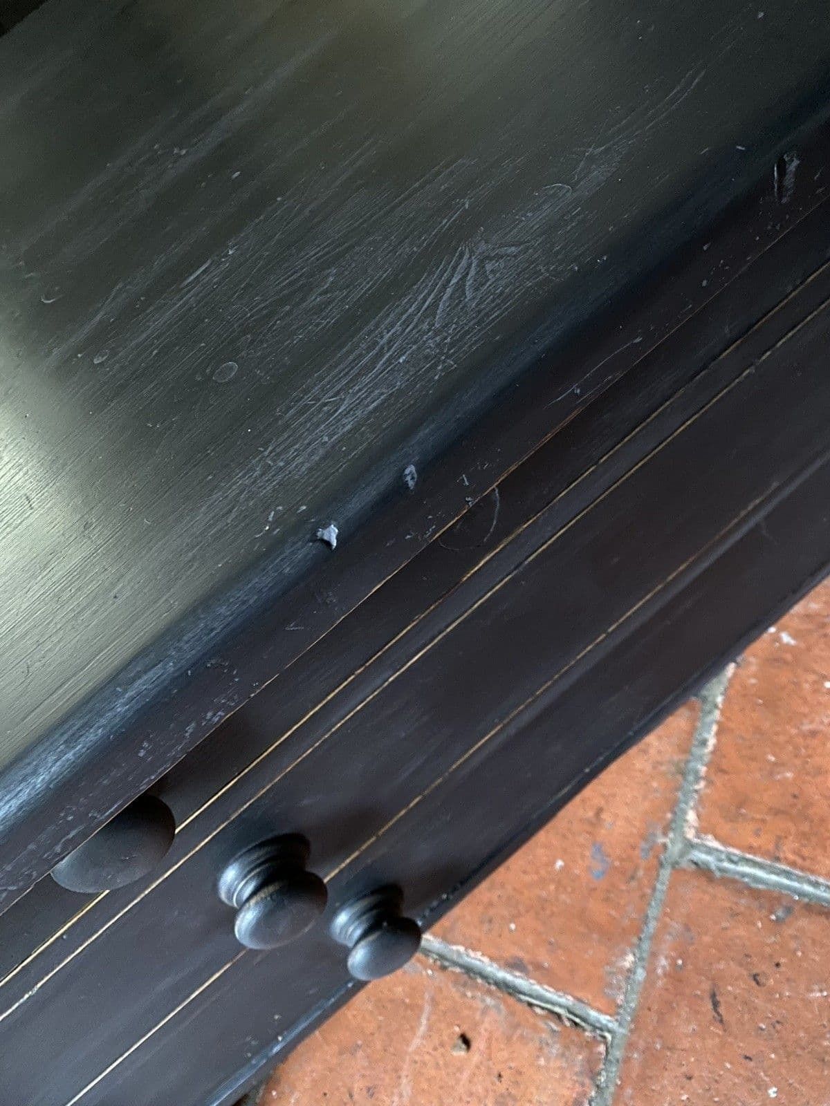 photo for sale Large Black Painted Pine Late 20th Century Coffee Tv Table Plan Chest Style