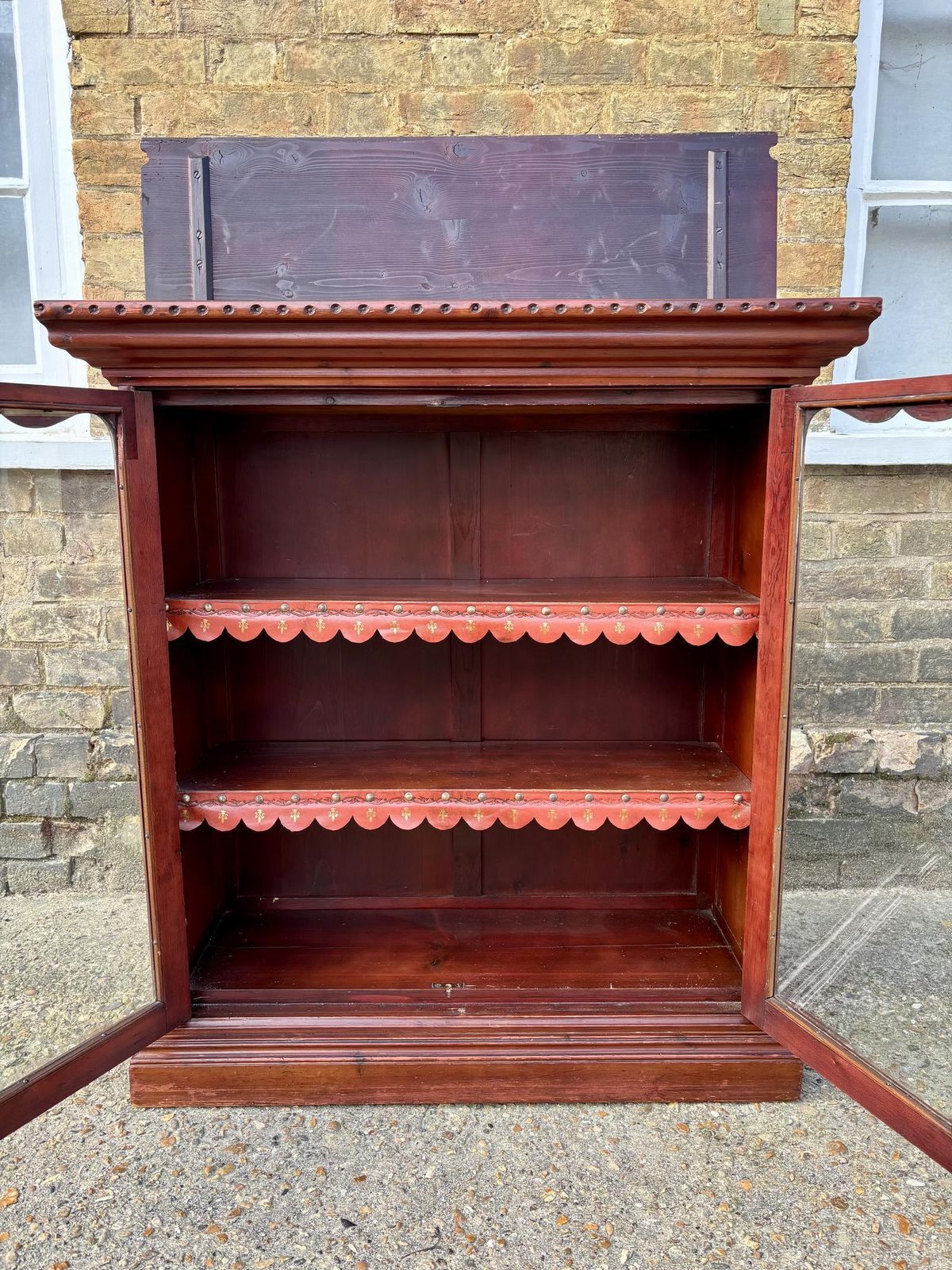 Victorian Stained Pine Glazed Dwarf Bookcase photo vintage