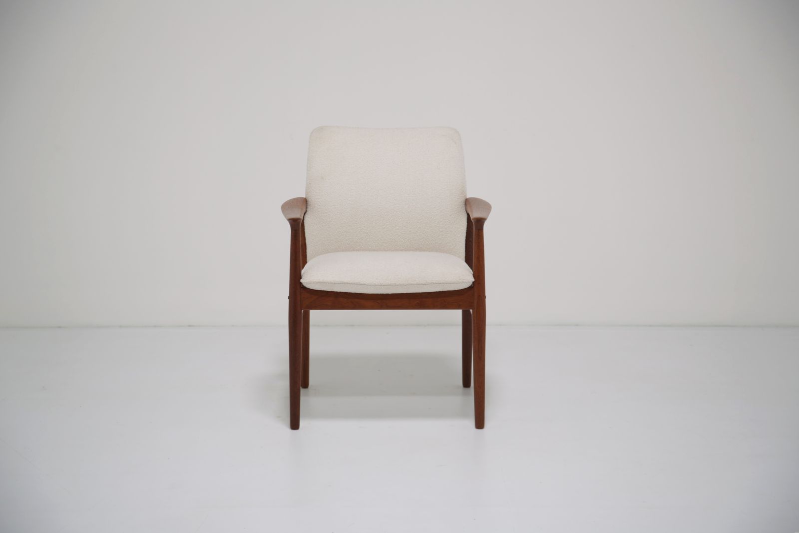 Grete Jalk Model 56 Armchair: Danish Teak & White Bouclé, Sculptural, Denmark, 1960s photo buy