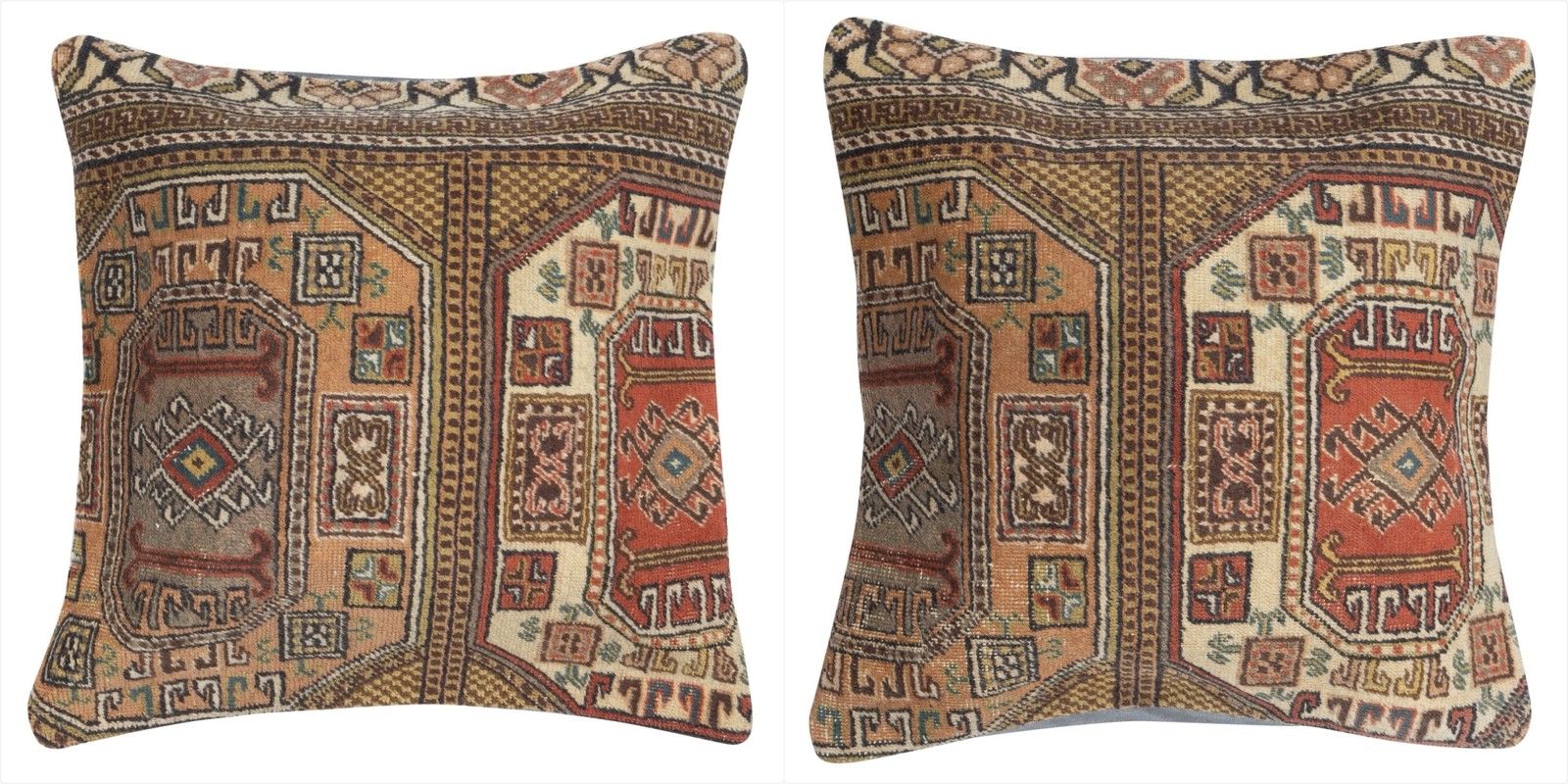 24"X24" Set Of 2 Vintage Cushion Covers. Handmade Rug Pillows. Throw Pillows