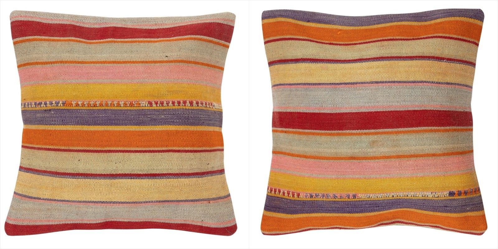 20"X20" Set Of 2 Hand Woven Kilim Cushion Covers. A Pair Of Lace Pillow Covers