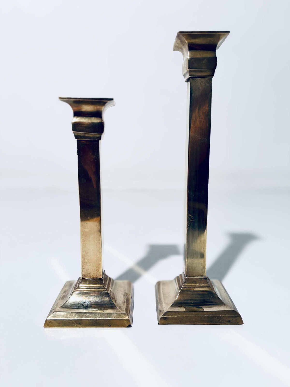 Two Brass Column Candle Holders / Hollywood Regency Classic Decor France photo buy
