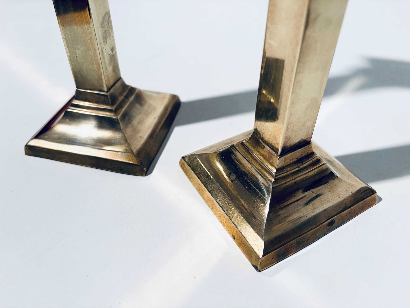 photo furniture Two Brass Column Candle Holders / Hollywood Regency Classic Decor France