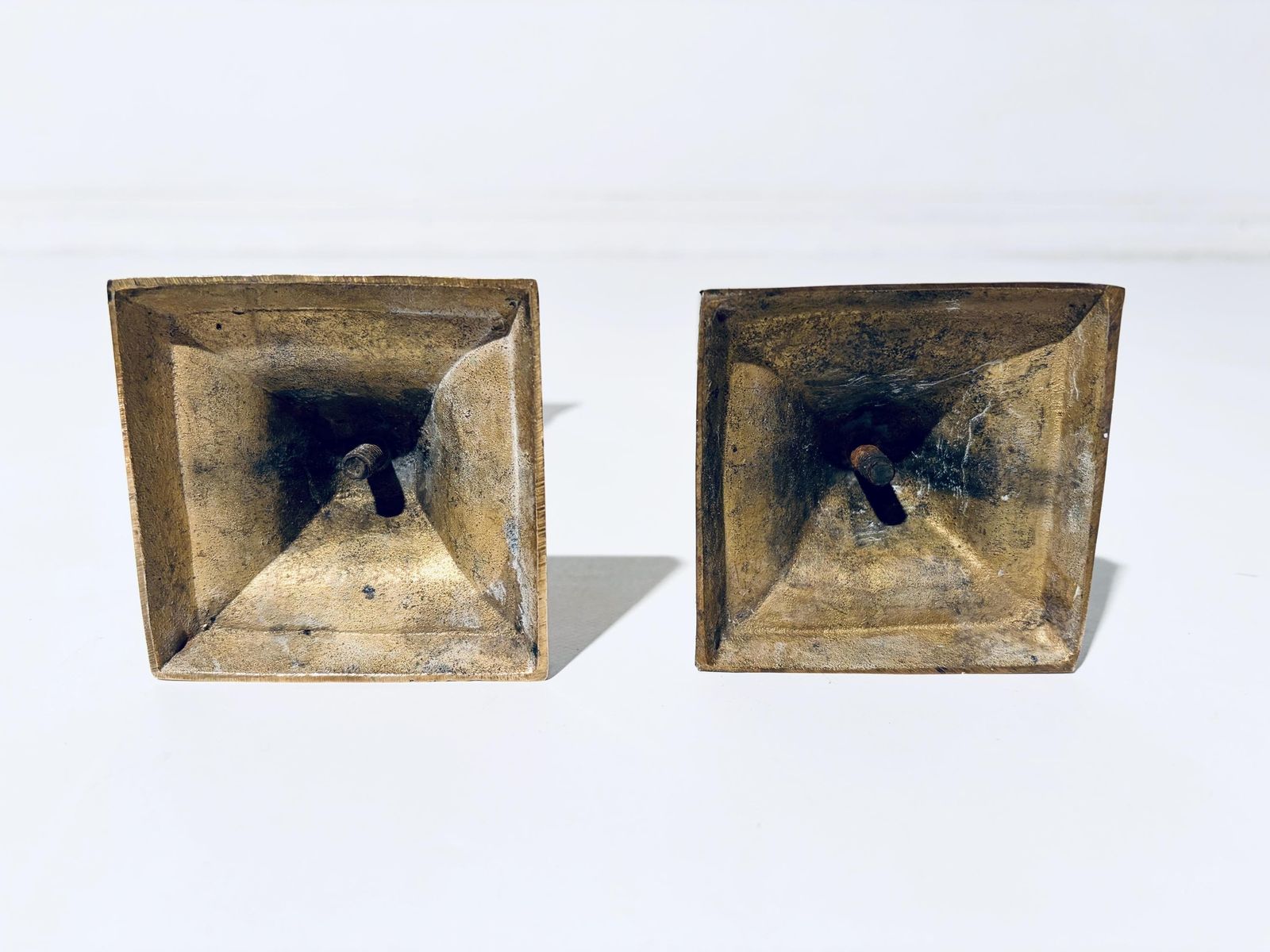 photo buy Two Brass Column Candle Holders / Hollywood Regency Classic Decor France