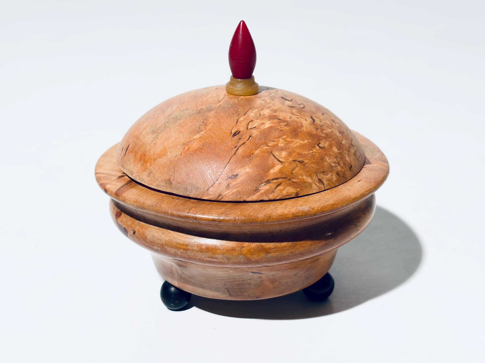 Art Deco Wooden Jewelery Box Round Bowl With Lid / 1920s Design Decor