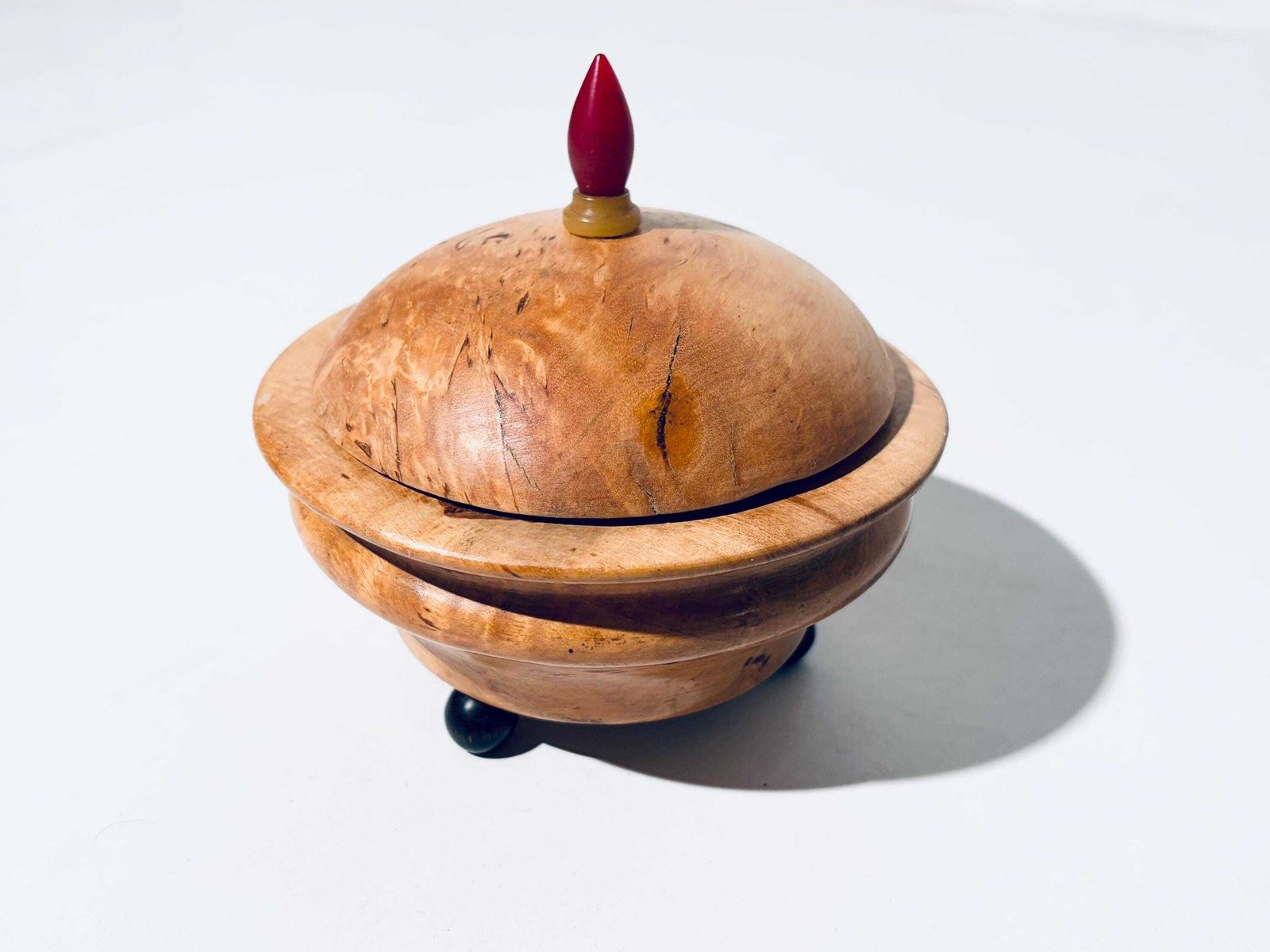 photo for sale Art Deco Wooden Jewelery Box Round Bowl With Lid / 1920s Design Decor