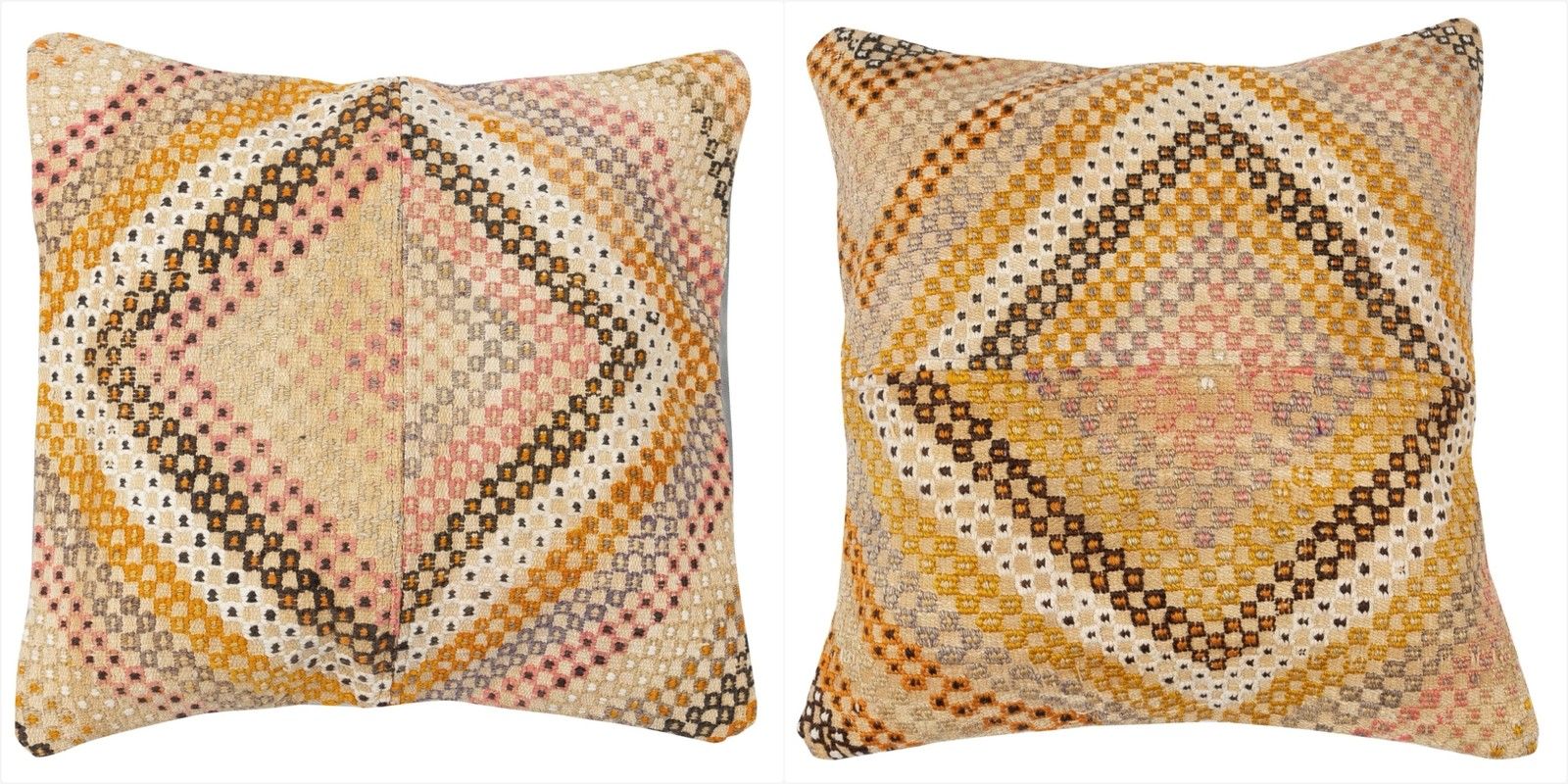 20"X20" Set Of 2 Hand Woven Kilim Cushion Covers. A Pair Of Lace Pillow Covers