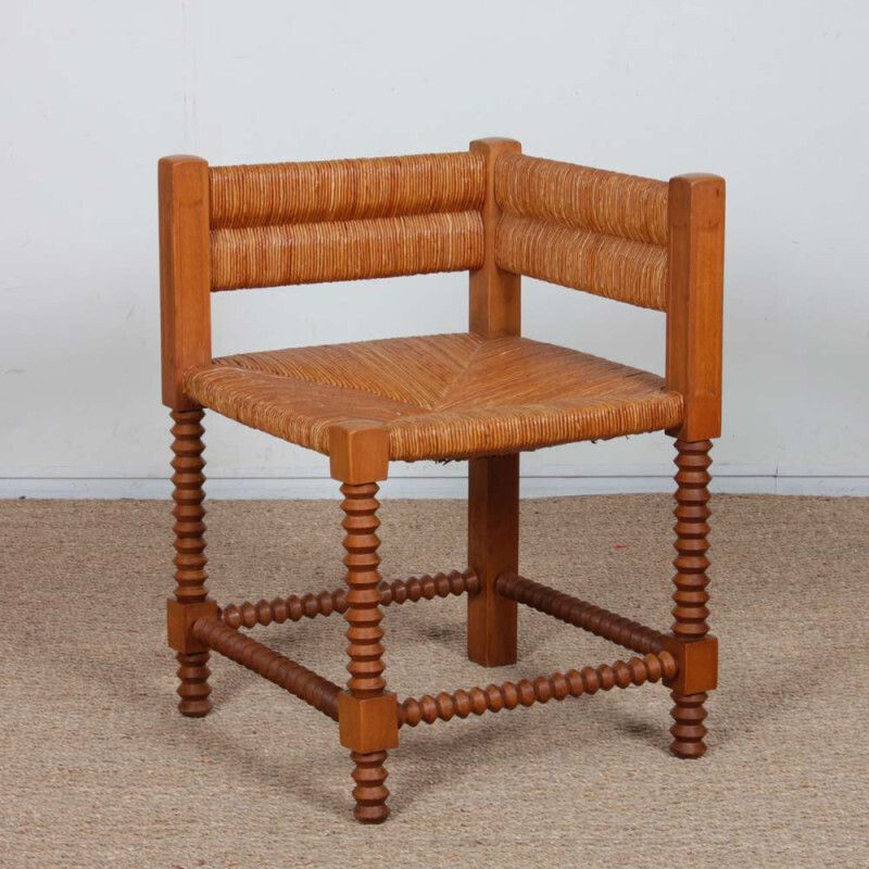 Pair Of Turned Wooden Straw Covered Corner Chairs, 1940 photo 769.0