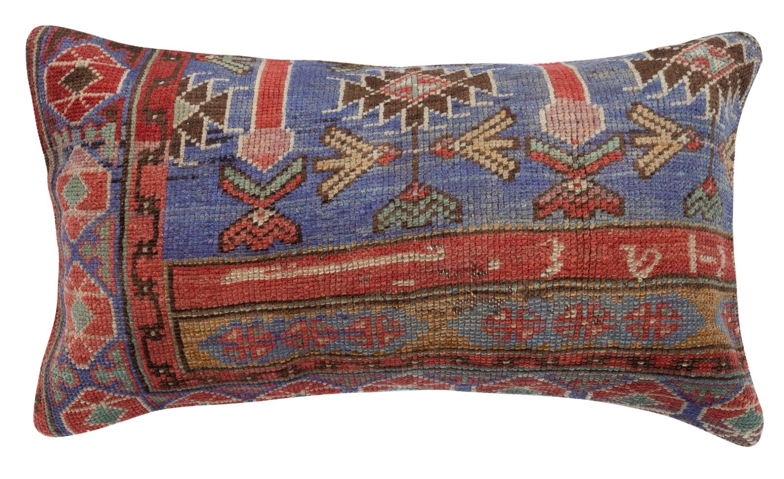 16"X28" Vintage Rug Pillowcase. Handknotted Wool Rug Lumbar Pillow Cover