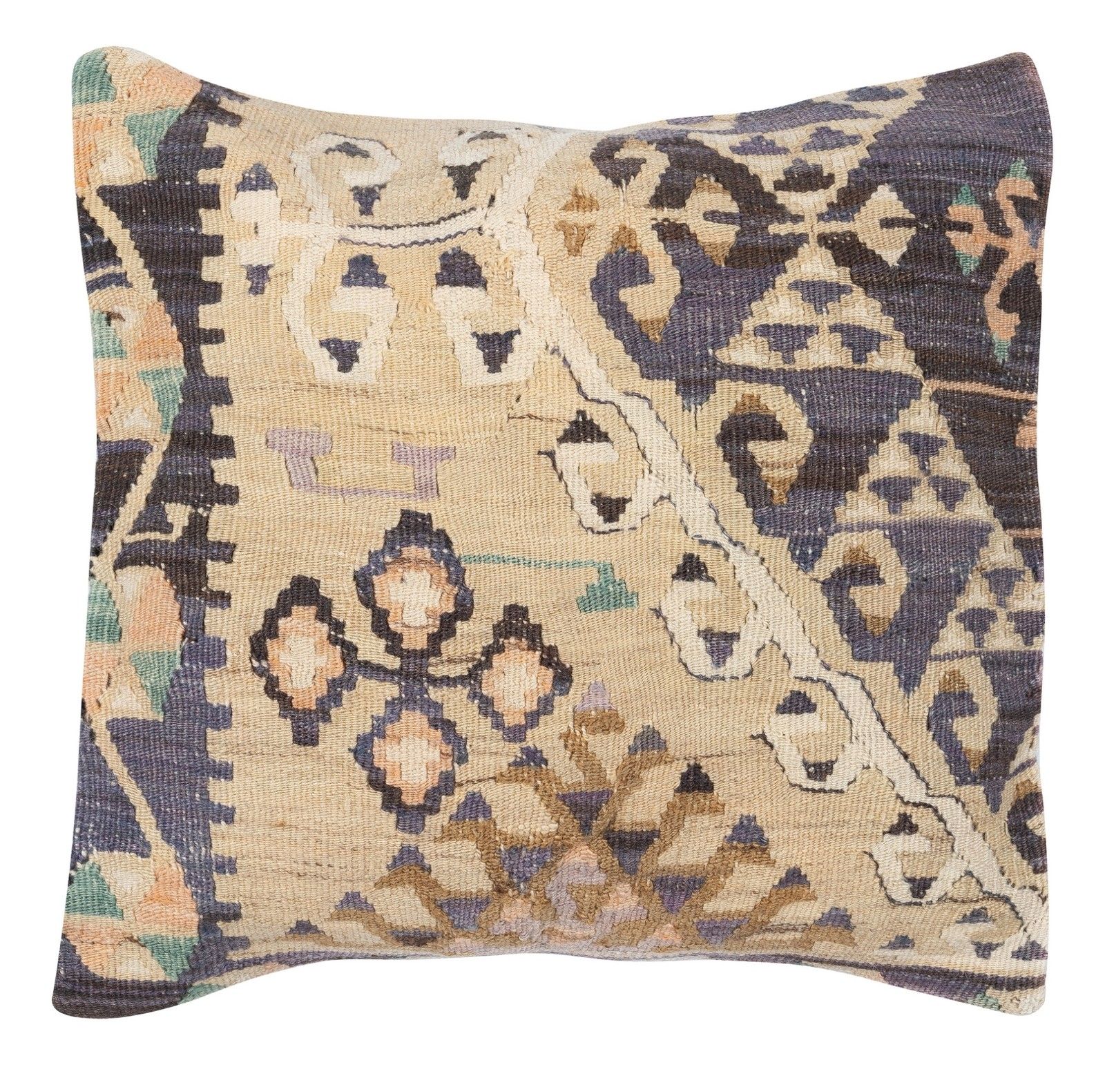 16"X16" Vintage Rug Pillowcase. Handmade Rug Cushion Cover. Turkish Toss Pillow