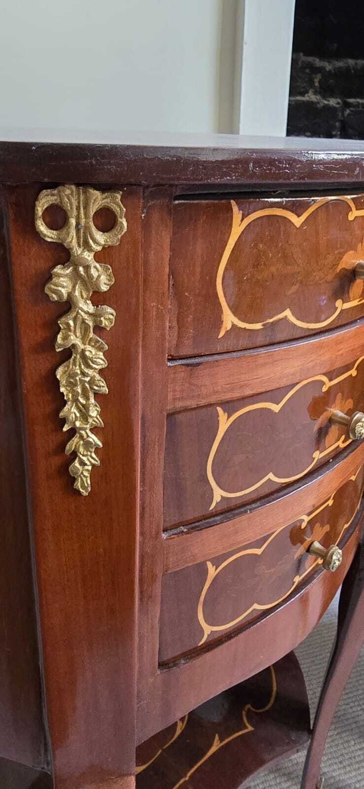 A Pair Of Louis XV Style Gilt Metal Mounted Inlaid Bedside Tables 20th Century photo Furniture