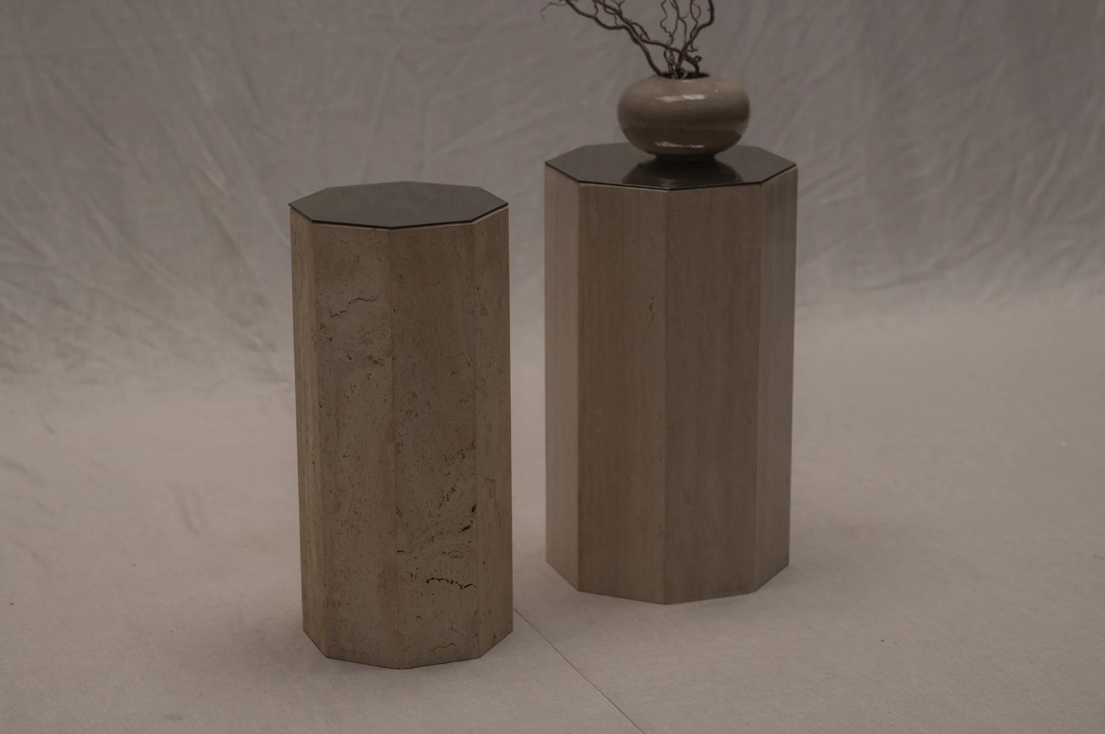 Set Of Two Travertine Pedestals — Italy, 1970s photo Home Decor