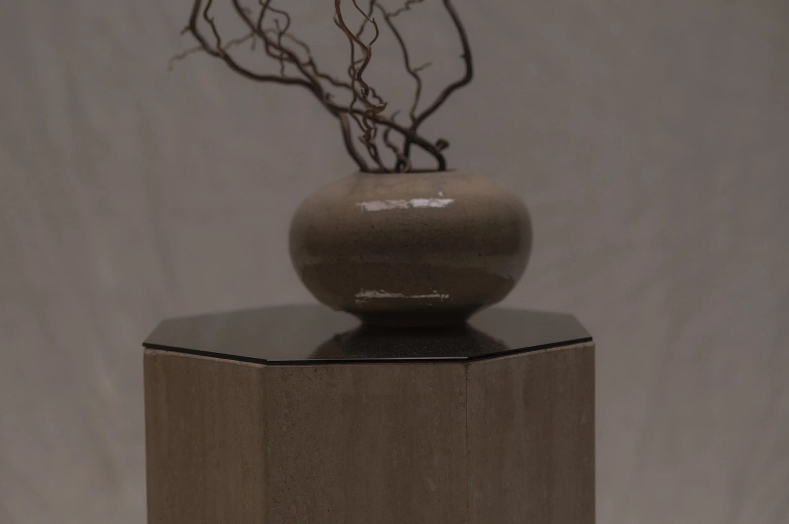 photo furniture Set Of Two Travertine Pedestals — Italy, 1970s