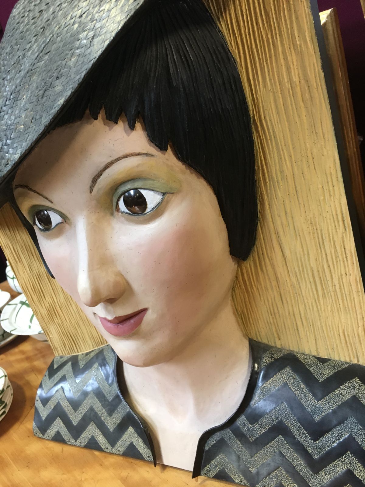 Eye Catching Sculpture By Caroline Matthaei   Sculpted Limewood Head, Copper Repoussage, Oil Painted Detail "Thea" photo Art