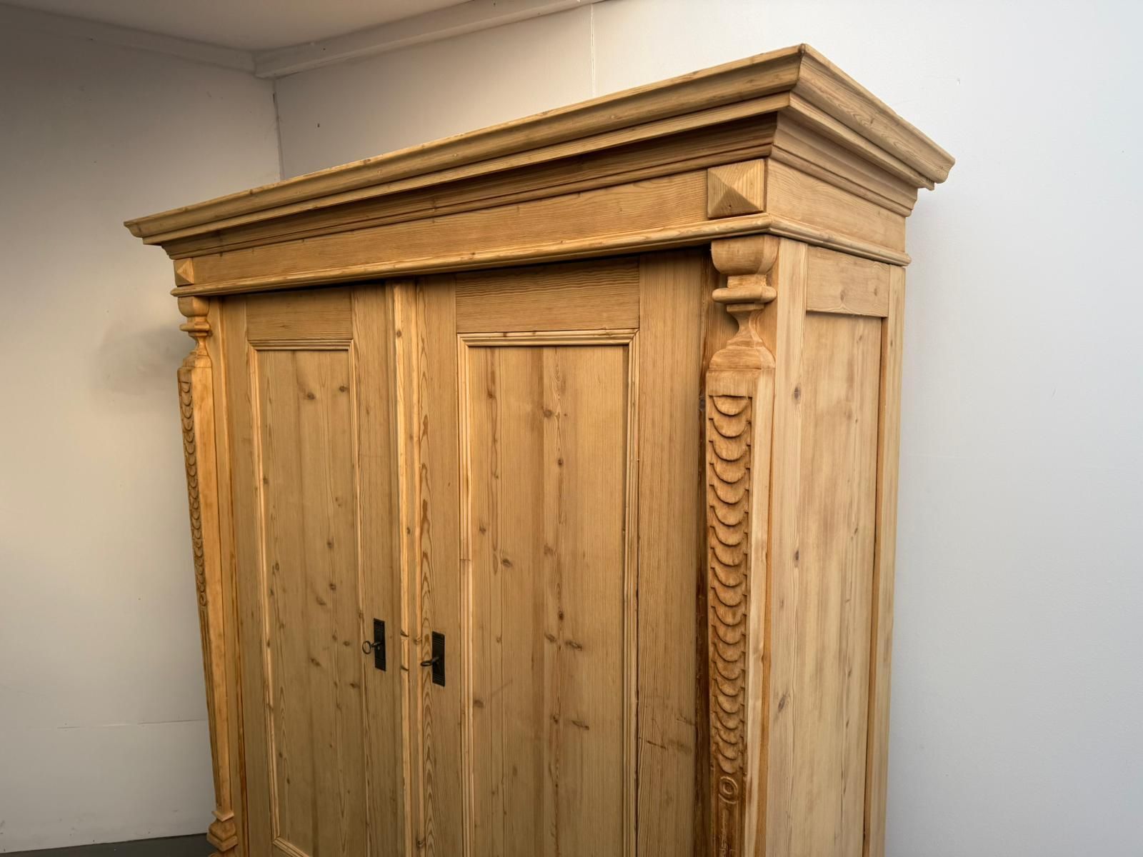 A Carved Arts & Crafts Pine Knockdown Wardrobe To Wax/Paint photo furniture