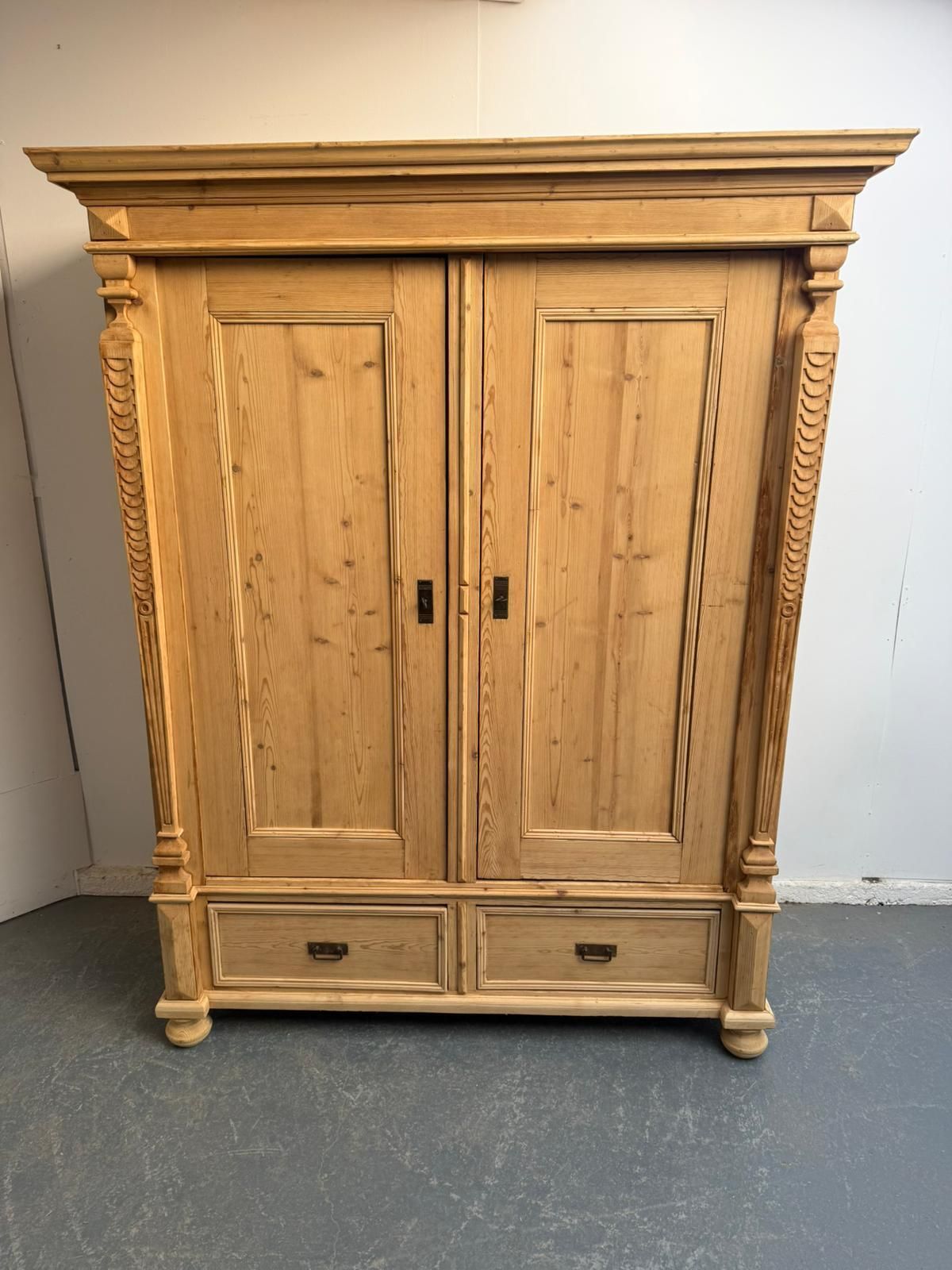 photo for sale A Carved Arts & Crafts Pine Knockdown Wardrobe To Wax/Paint