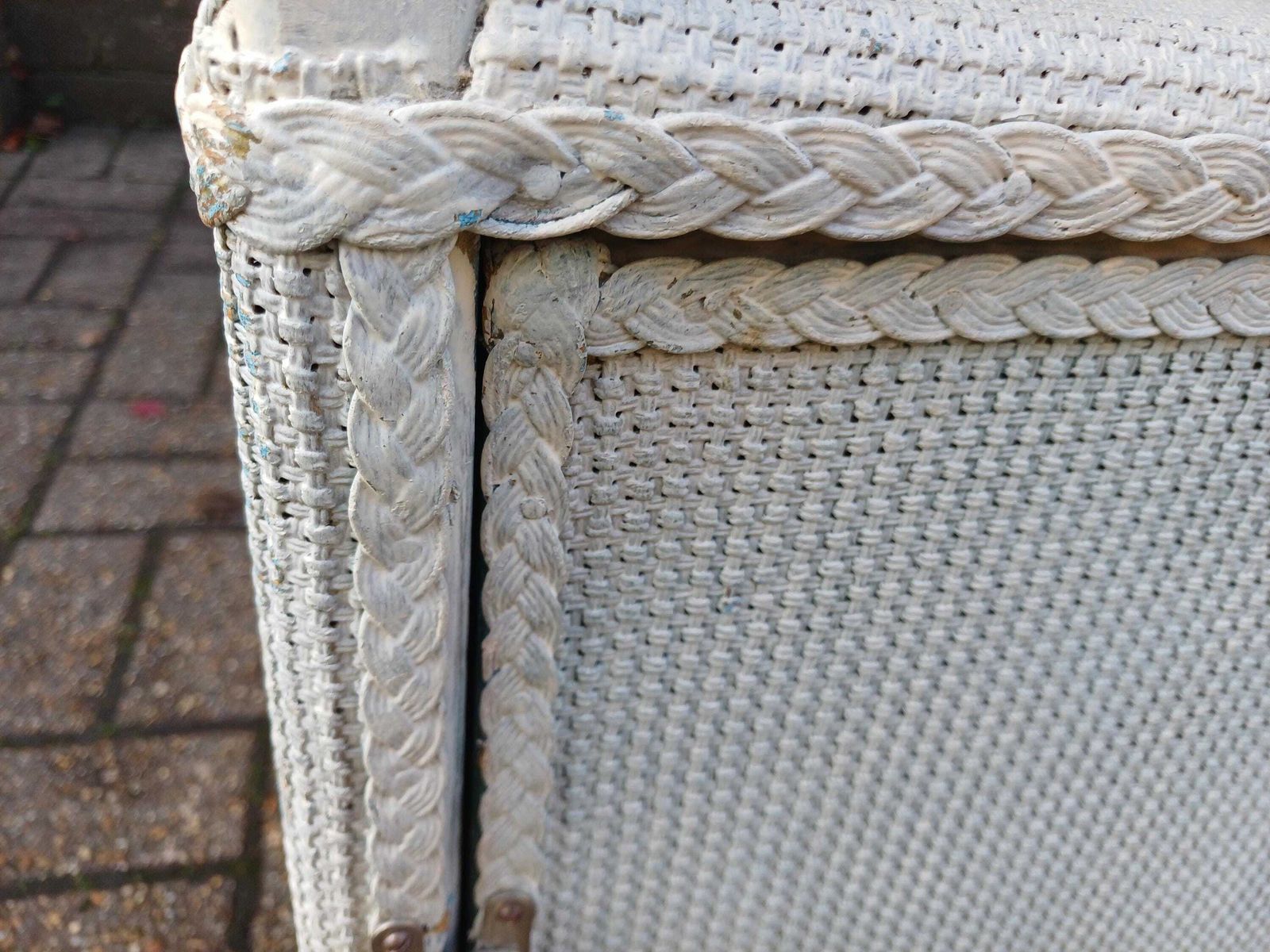 Vintage Retro White Loom Bedside Cabinet Glass Top & Shelf Chrome Retro Lloyd Loom Style Side Table, Painted Rattan Storage Cupboard 1950s photo 245.0
