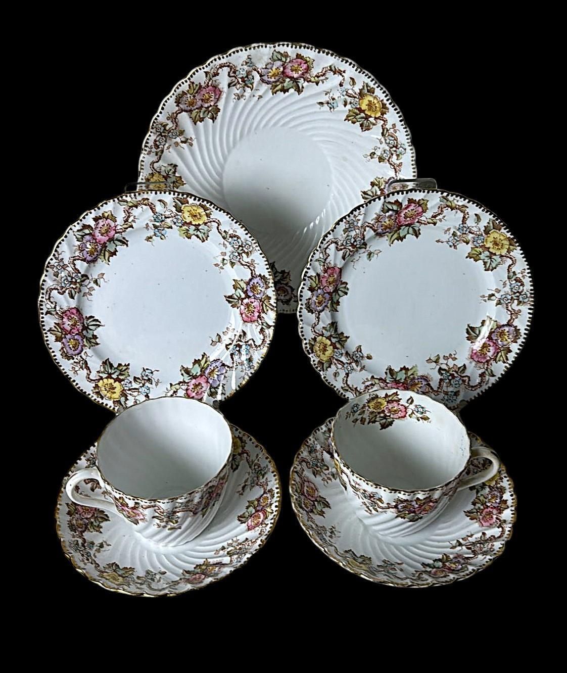 Staffordshire Pair Of Coffee/Tea Cups With Saucers And Dessert Tray photo furniture