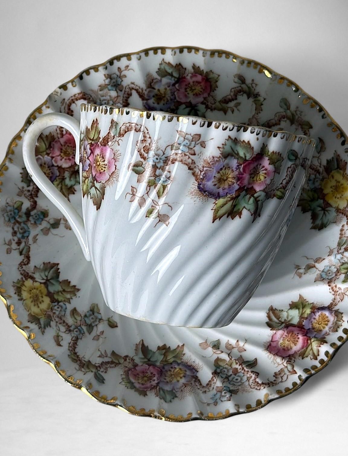 Staffordshire Pair Of Coffee/Tea Cups With Saucers And Dessert Tray photo vintage