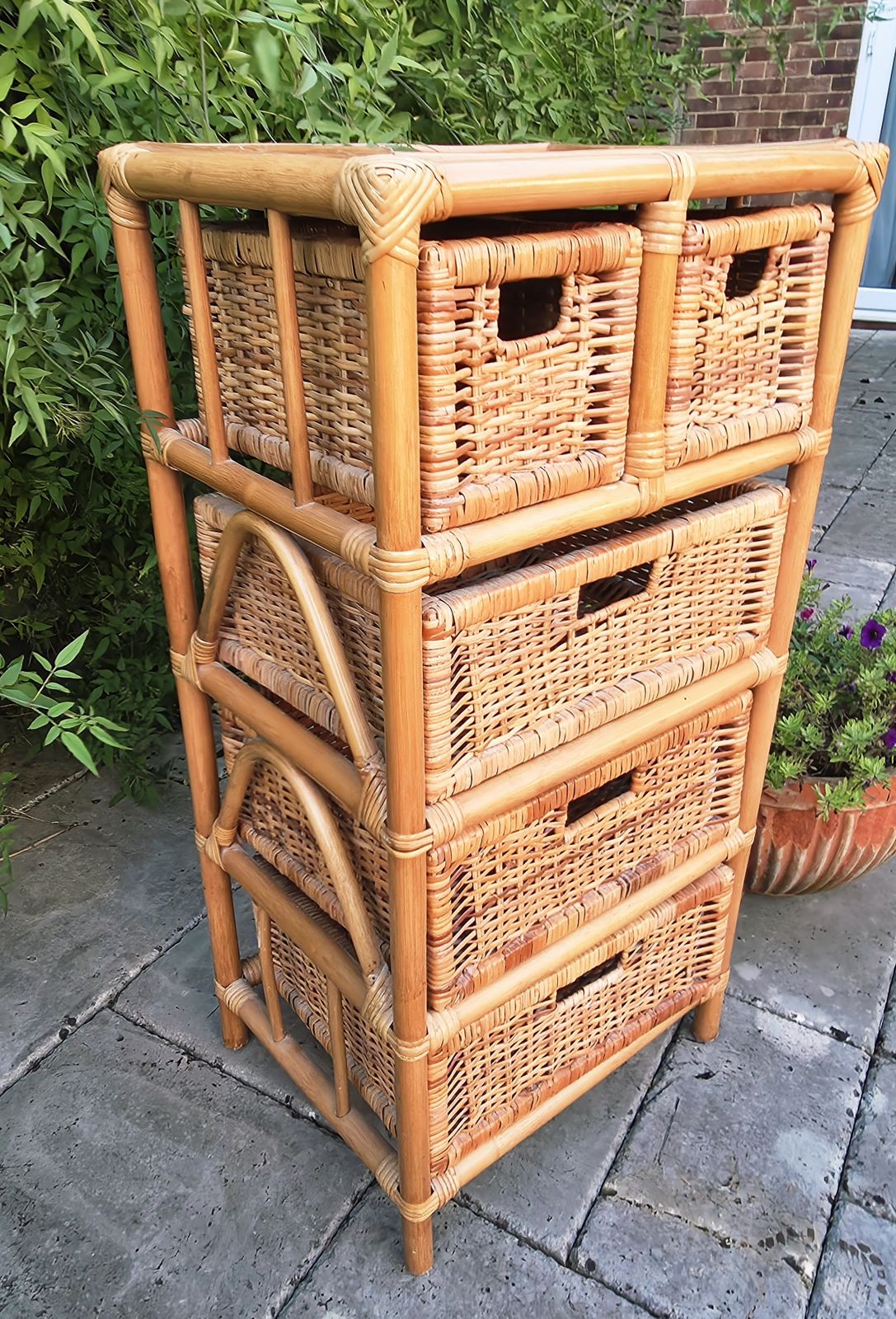 1970's/1980's Bamboo & Wicker Storage Chest Of Drawers photo for sale