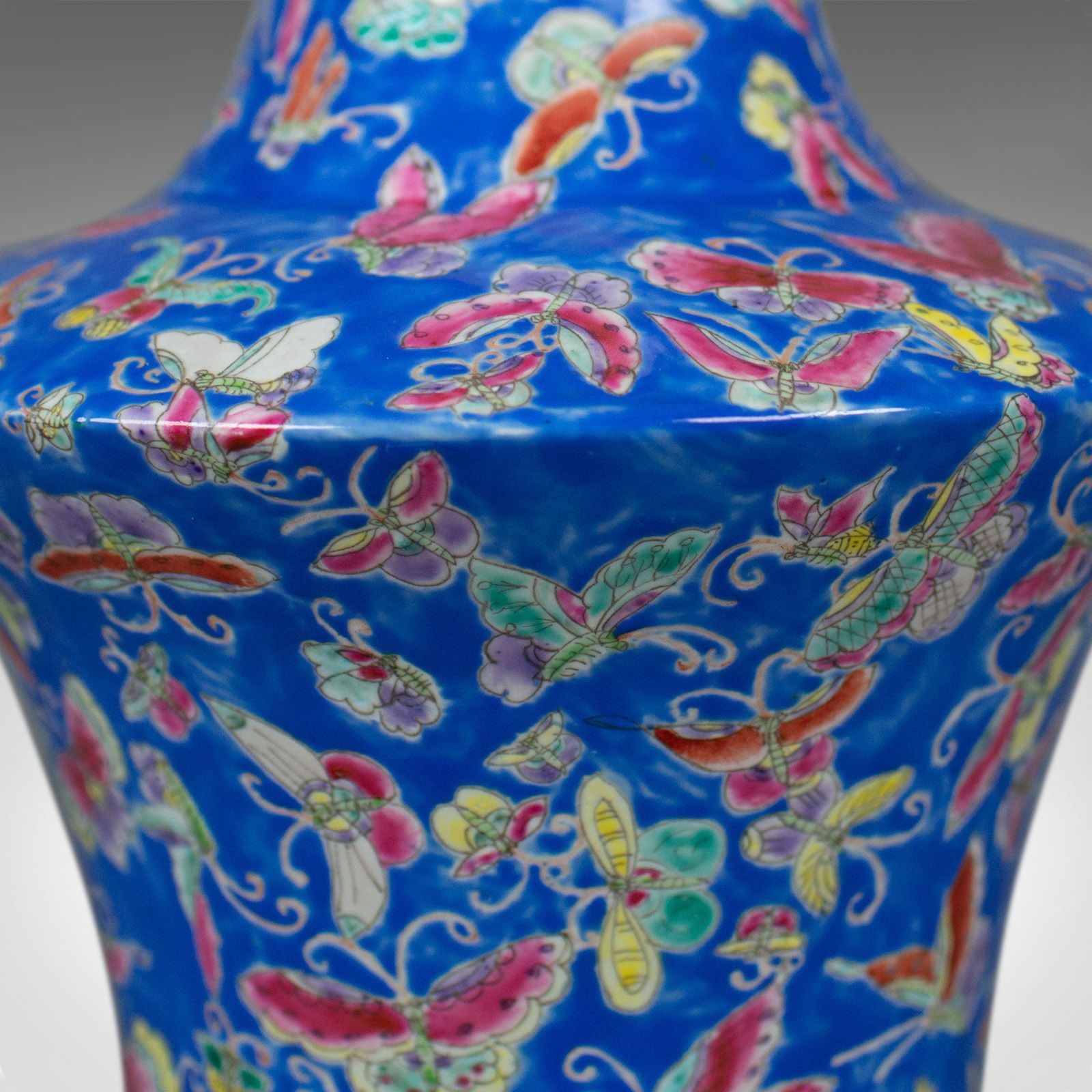 Oriental Flower Vase, Decorative, Ceramic, Butterflies, 20th Century photo Home Decor