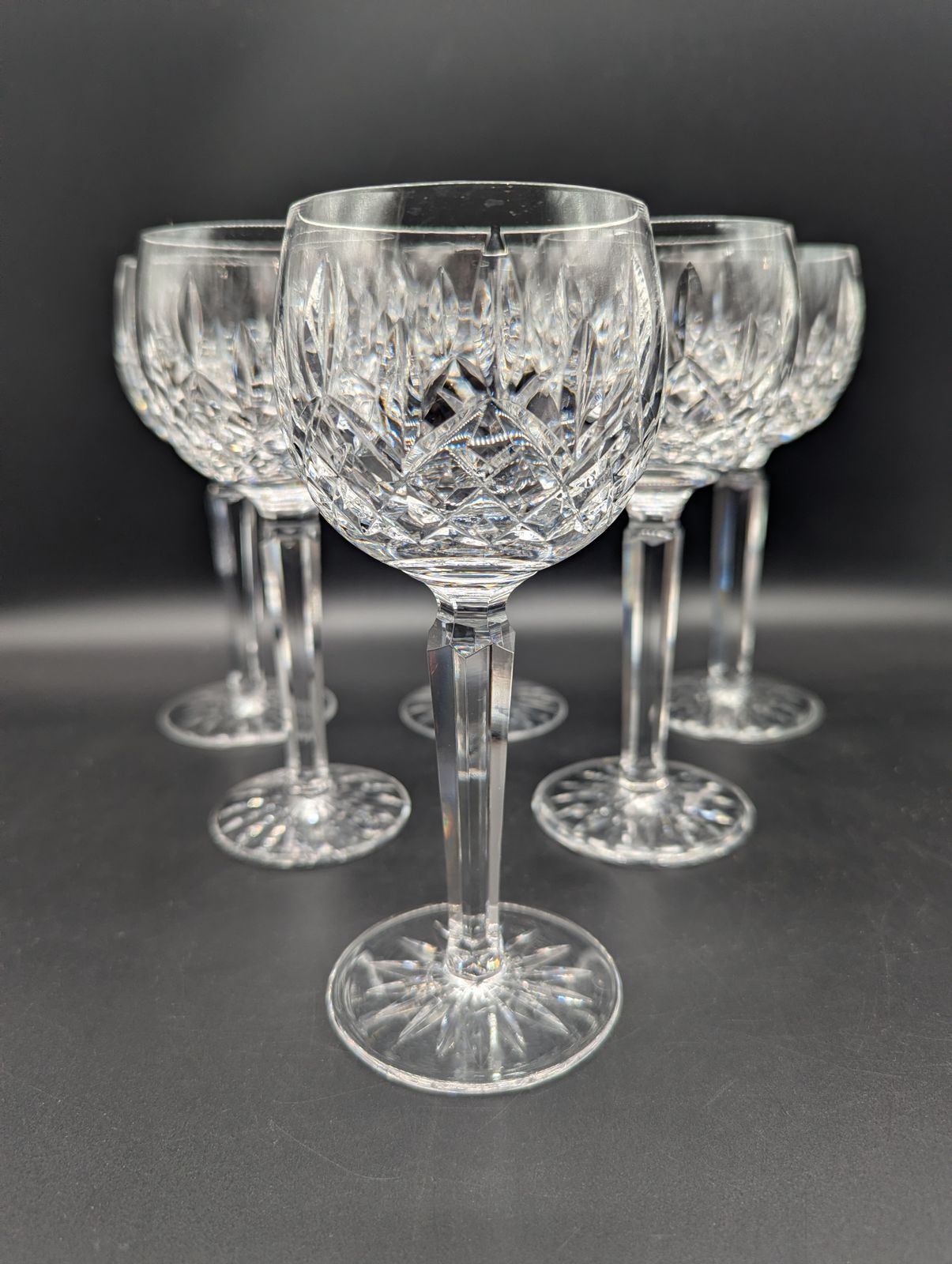 Set Of Six Waterford Crystal ‘Lismore’ Hock Wine Glasses — Signed — Perfect Condition photo furniture