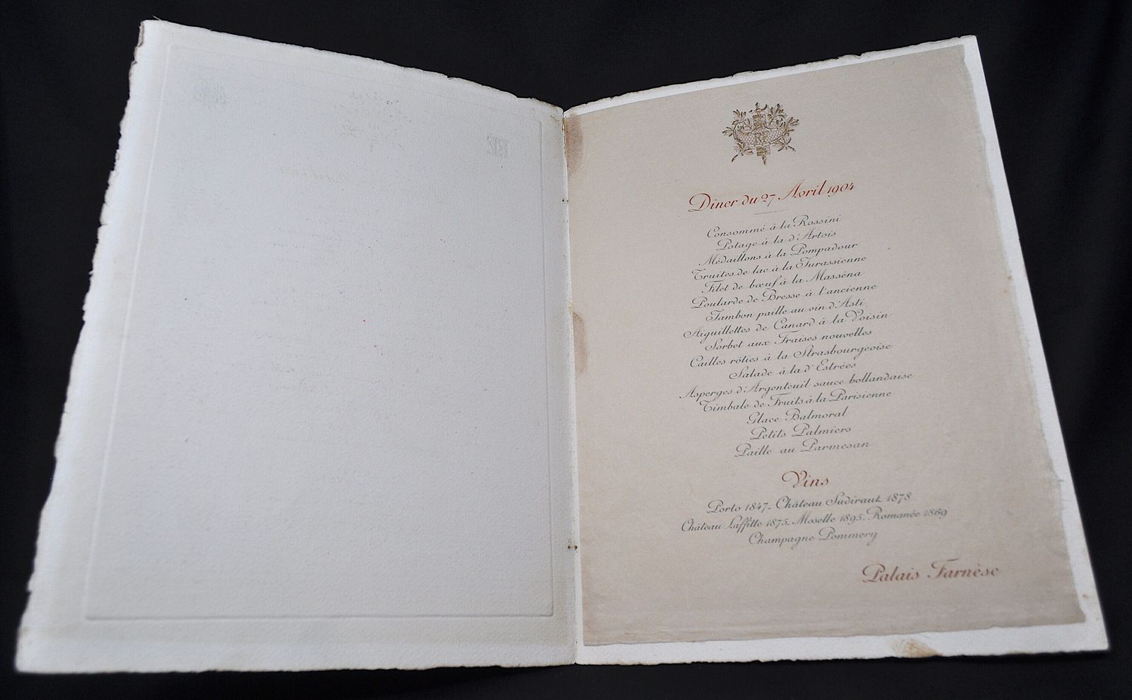 Antique Royal Dinner Menu 1904 King Queen Italy Palazzo Farnese Rome Rare photo vintage