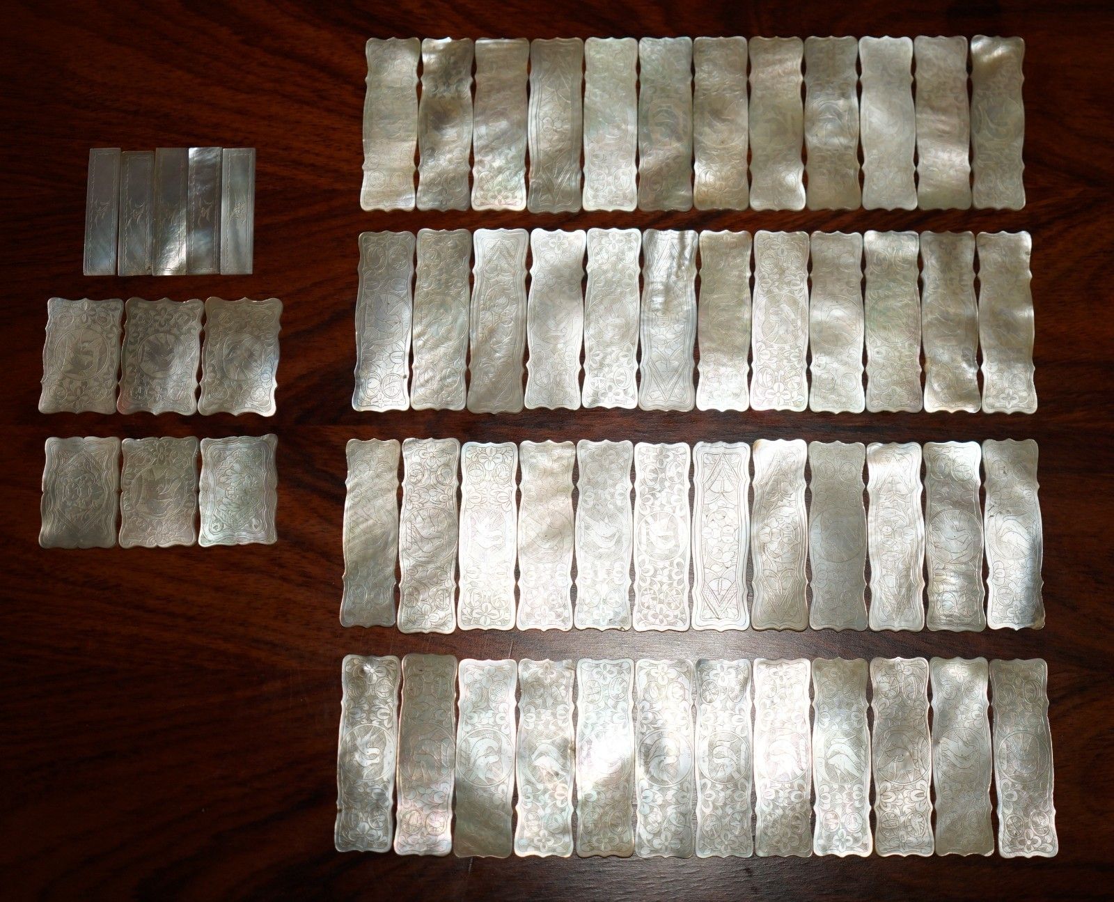 Suite Of Rare Antique Chinese Mother Of Pearl Pair Of Doves Mah Jong Counters photo buy