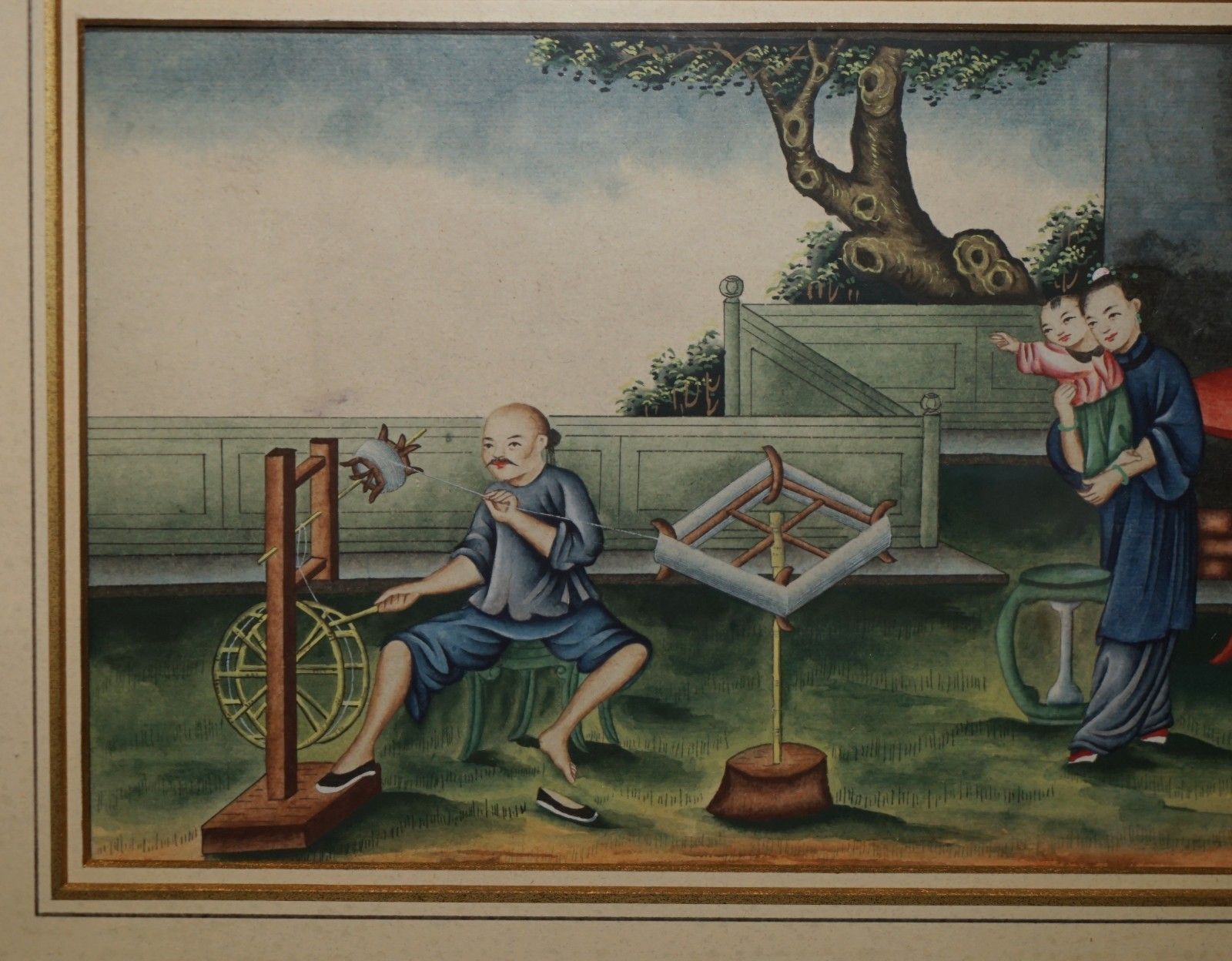 Art Six Antique Exquisite Chinese Chinoiserie Watercolor & Lacquered Paintings photo