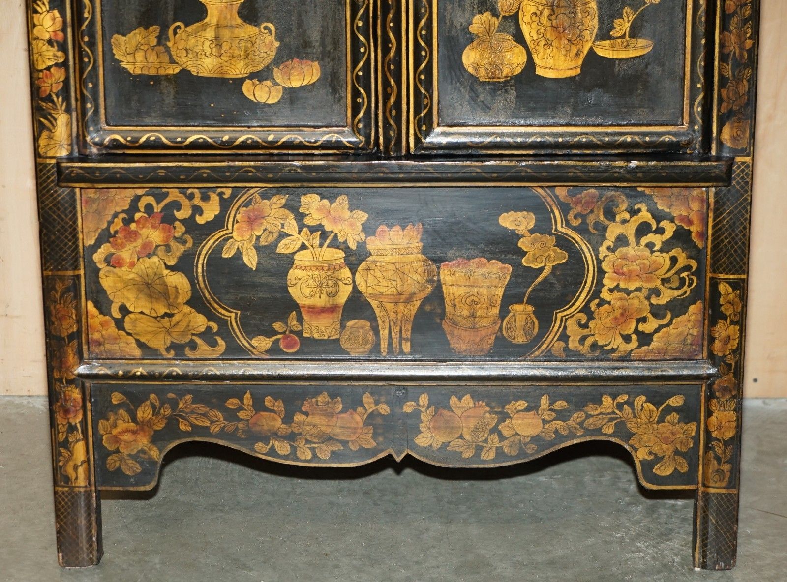 Chinese Export Chinoiserie Circa 1920 Painted Lacquered Wedding Cabinet Wardrobe photo Furniture