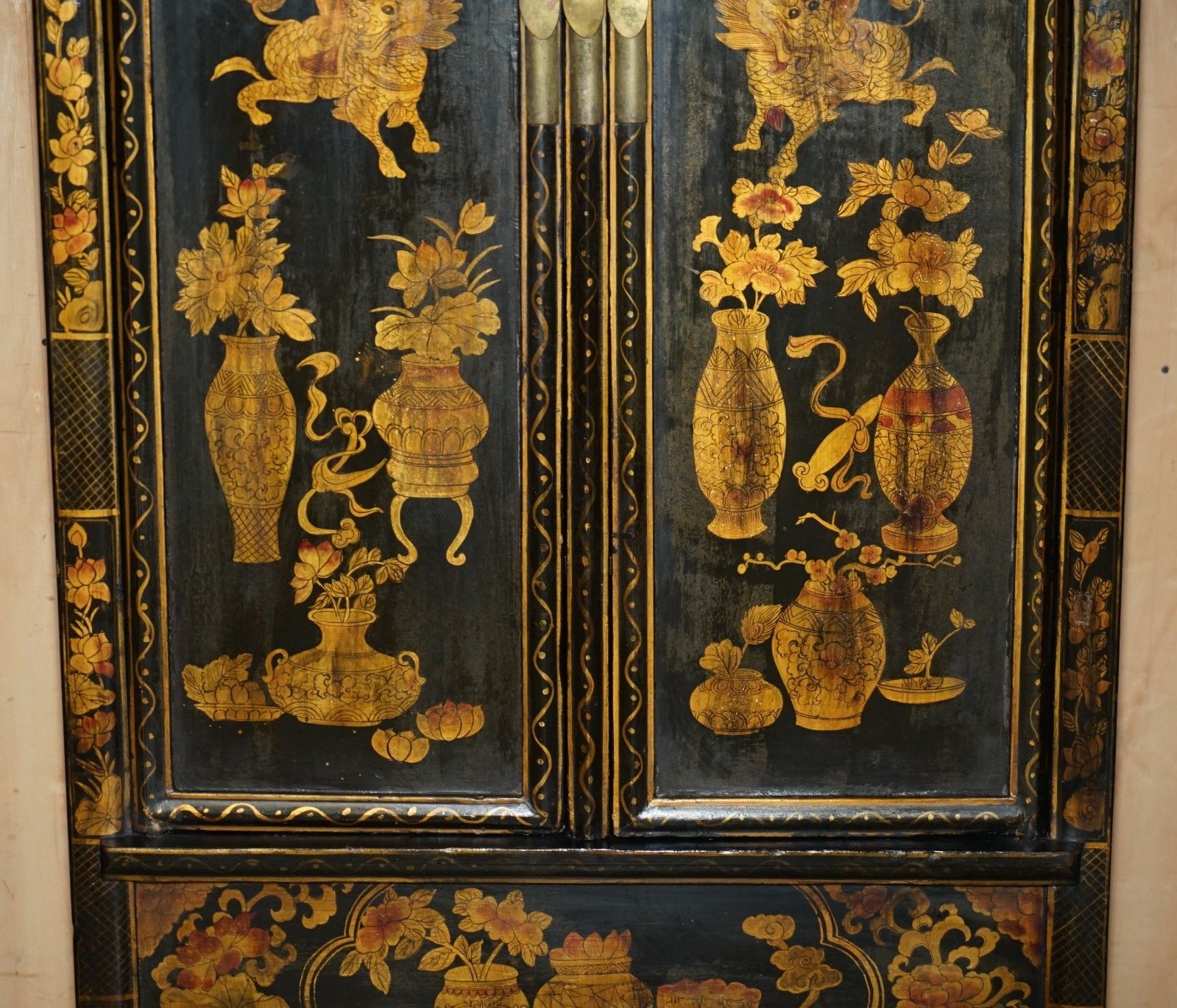 Chinese Export Chinoiserie Circa 1920 Painted Lacquered Wedding Cabinet Wardrobe photo buy