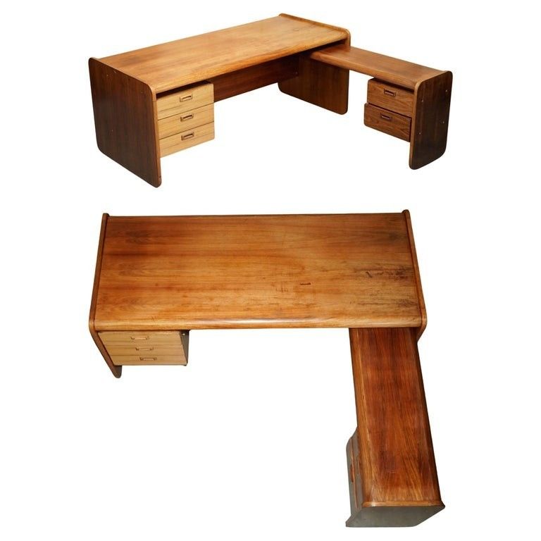 Danish Mid Century Modern Brazilian Wood Office Right Corner Desk Part Of Suite