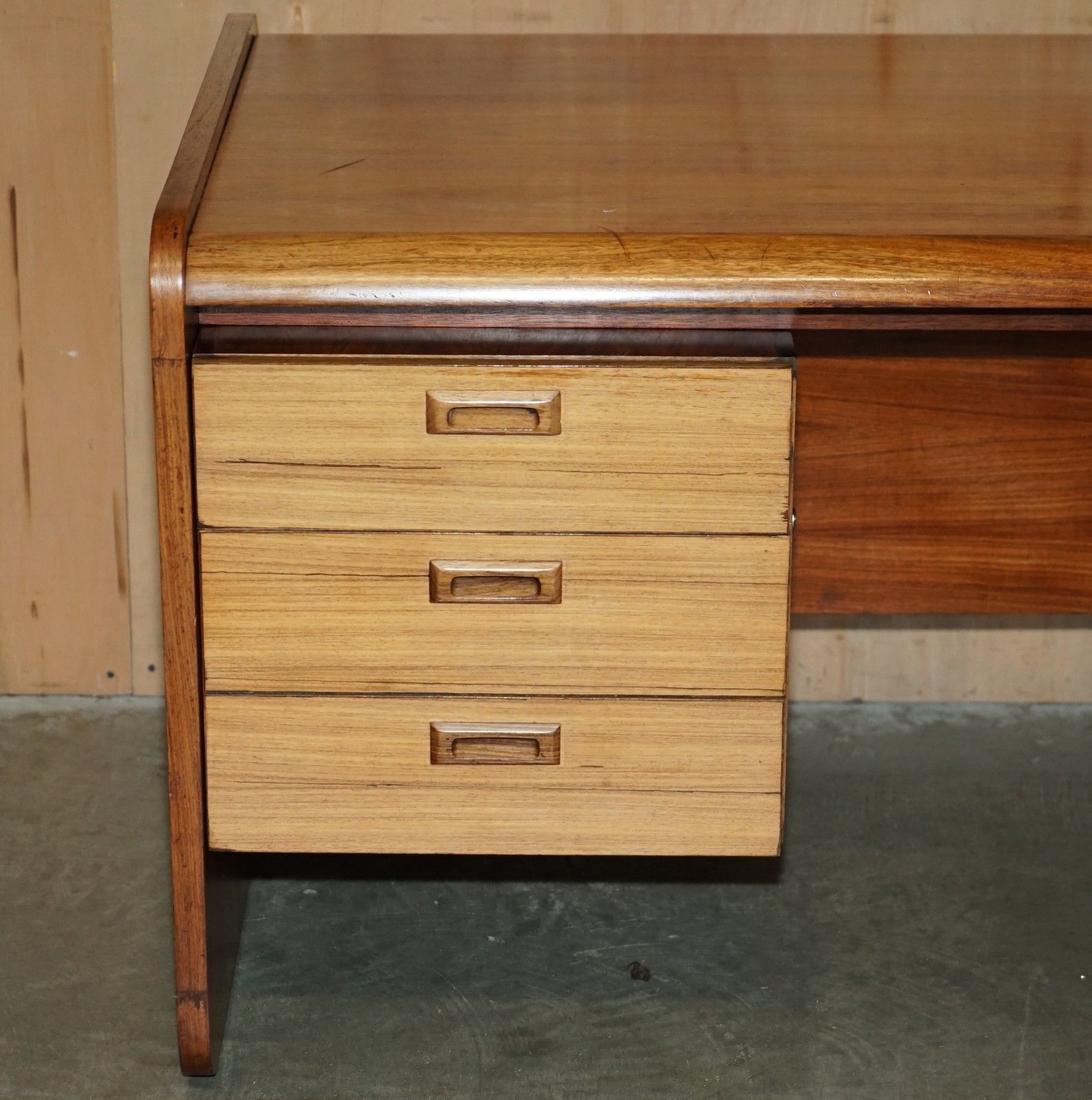 Danish Mid Century Modern Brazilian Wood Office Right Corner Desk Part Of Suite photo Furniture