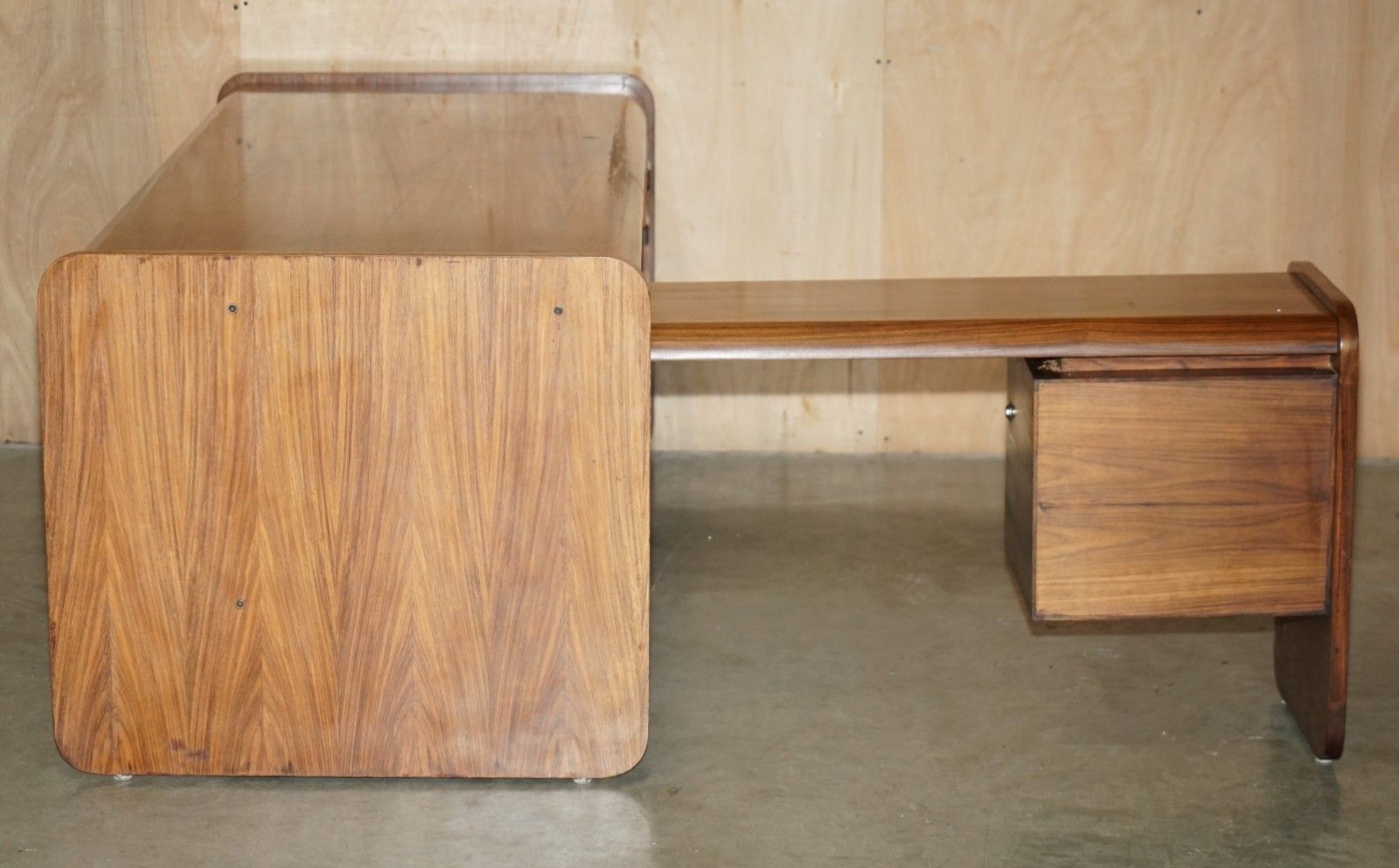 photo buy Danish Mid Century Modern Brazilian Wood Office Left Corner Desk Part Of Suite